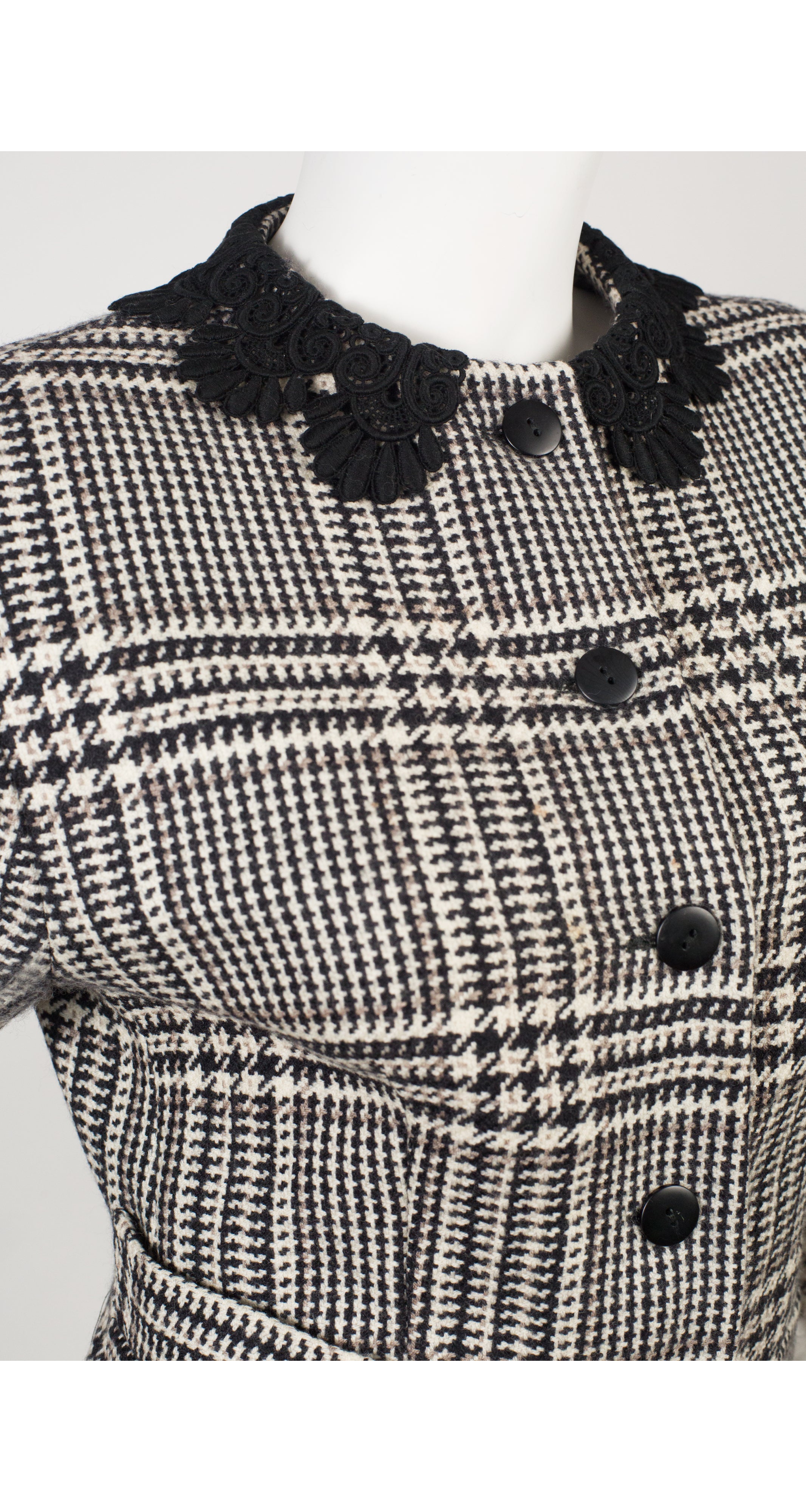 1980s Lace Collar Houndstooth Wool Jacket