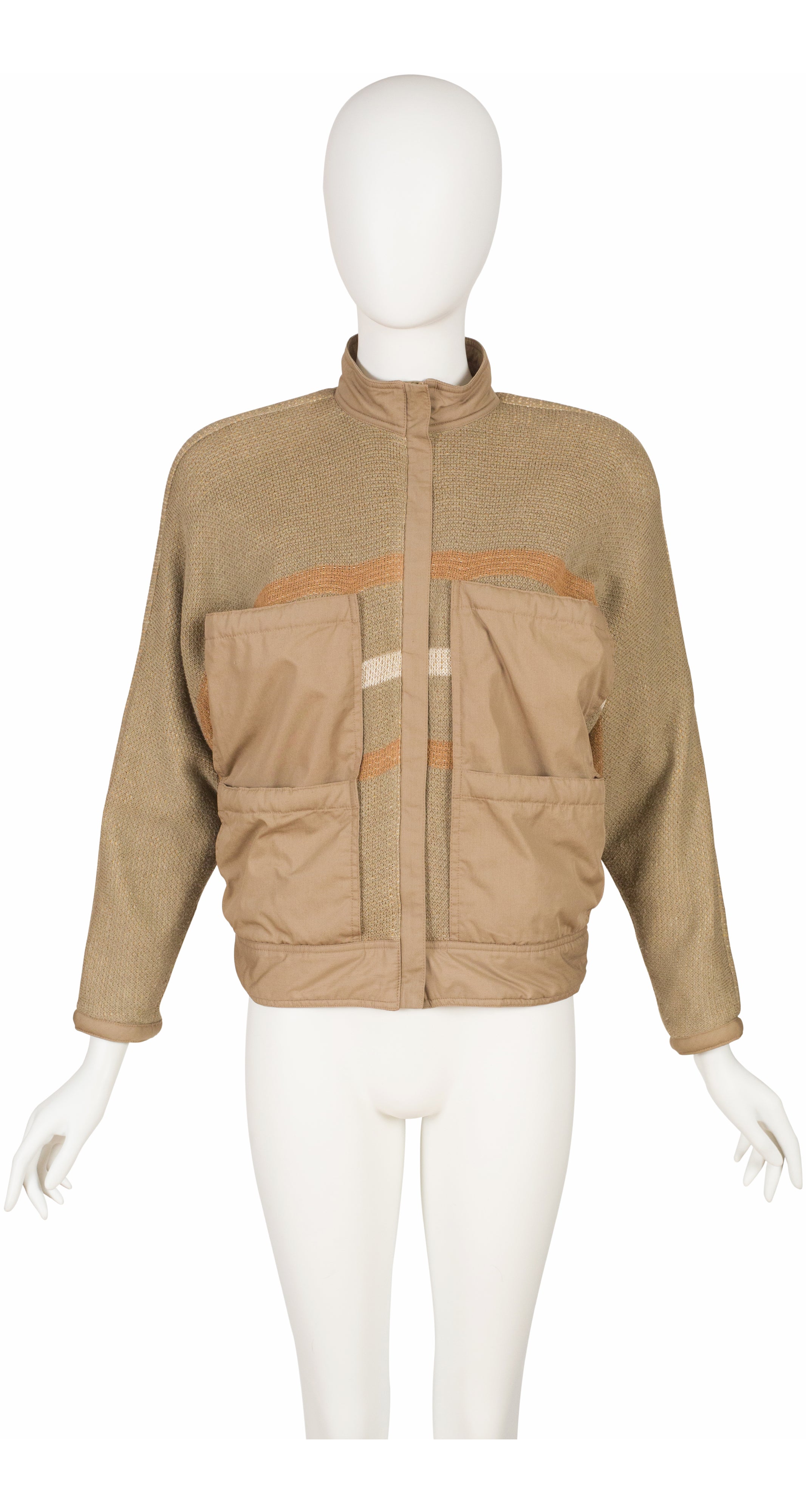 1983 S/S Butterfly Intarsia Beige Knit Bomber Jacket