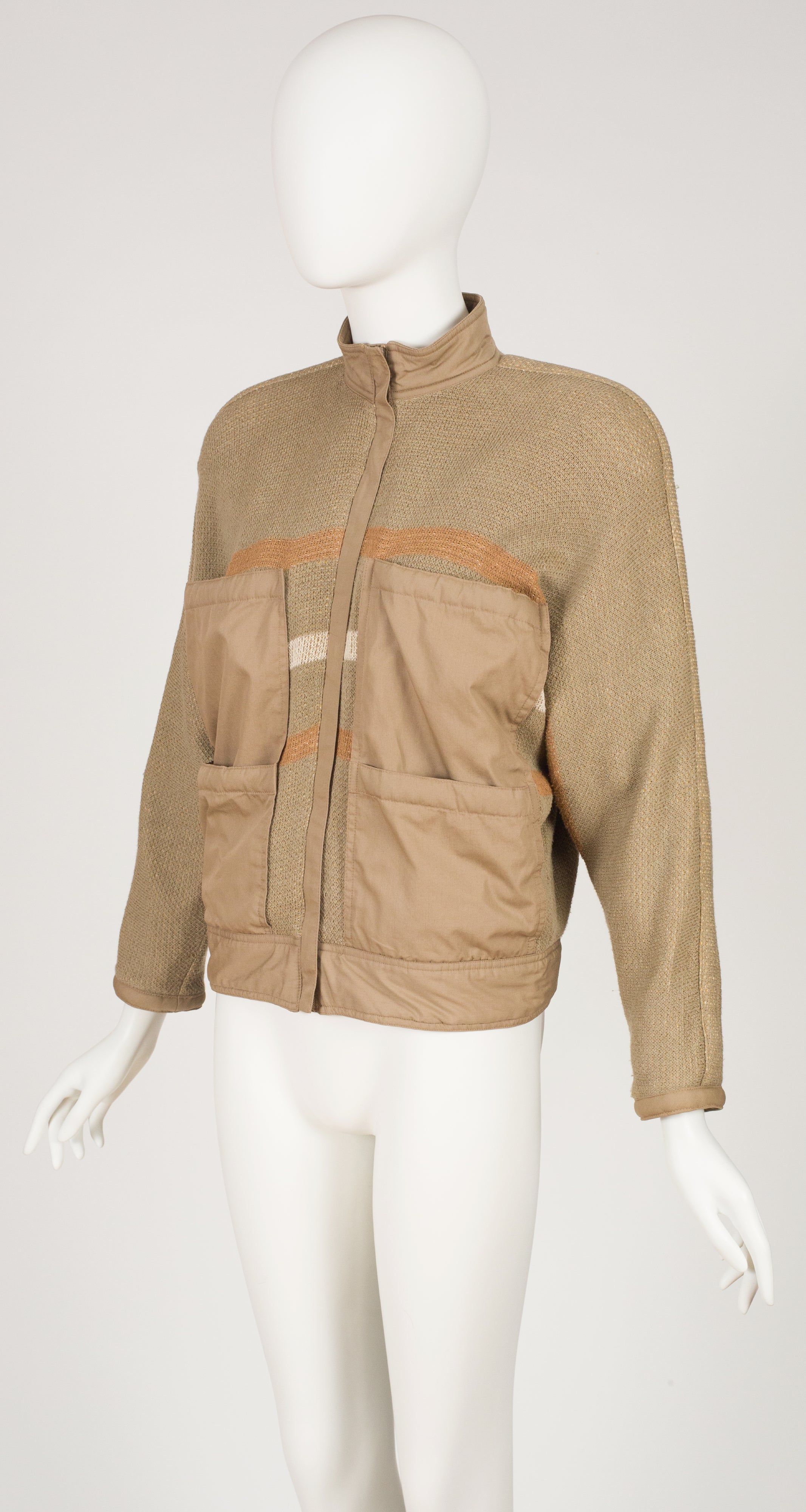 1983 S/S Butterfly Intarsia Beige Knit Bomber Jacket