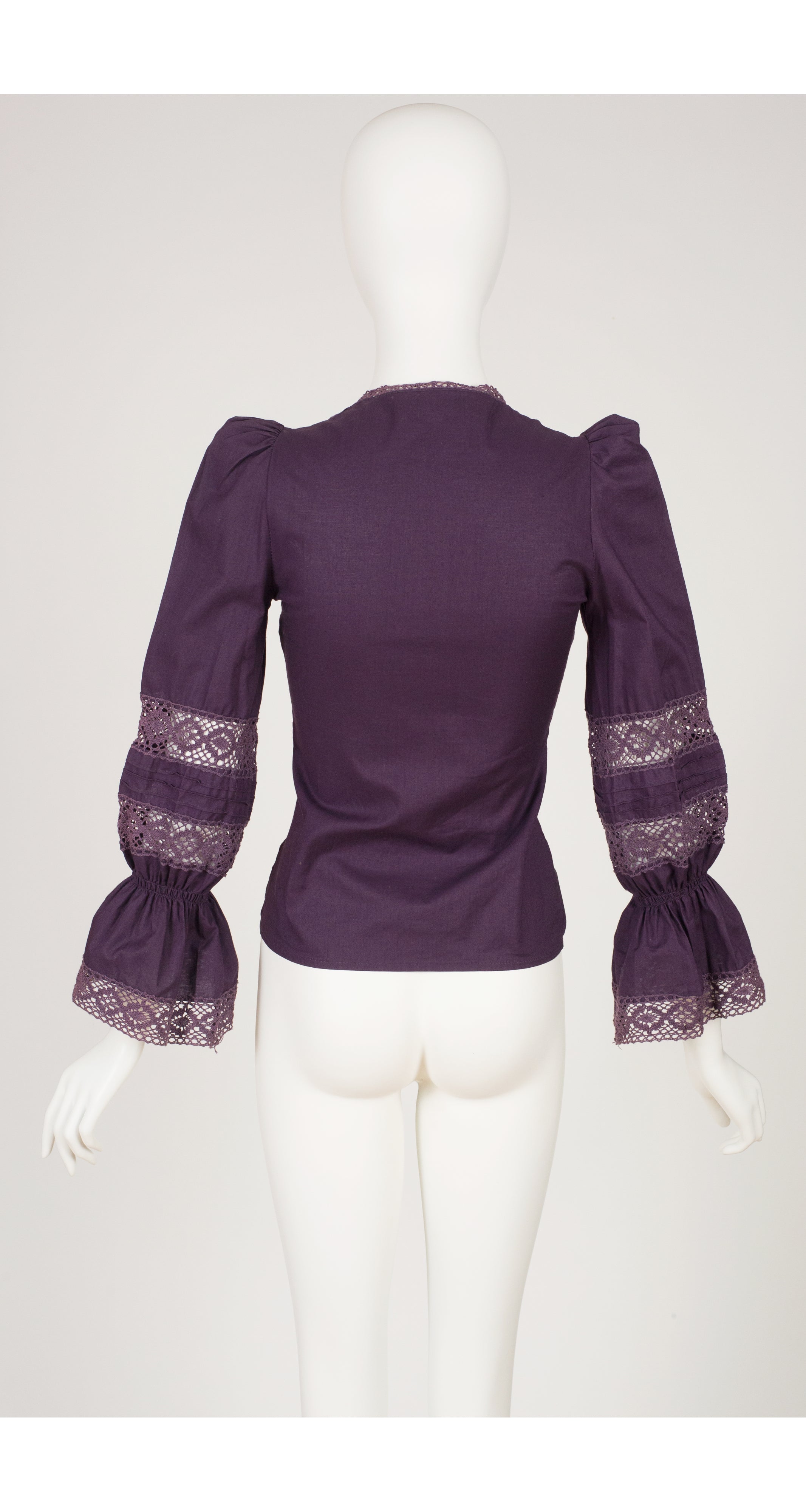 1971 Documented Crochet Inset Purple Cotton Blouse