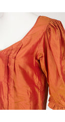 1980s Iridescent Burnt Orange Silk Taffeta Puff Sleeve Blouse