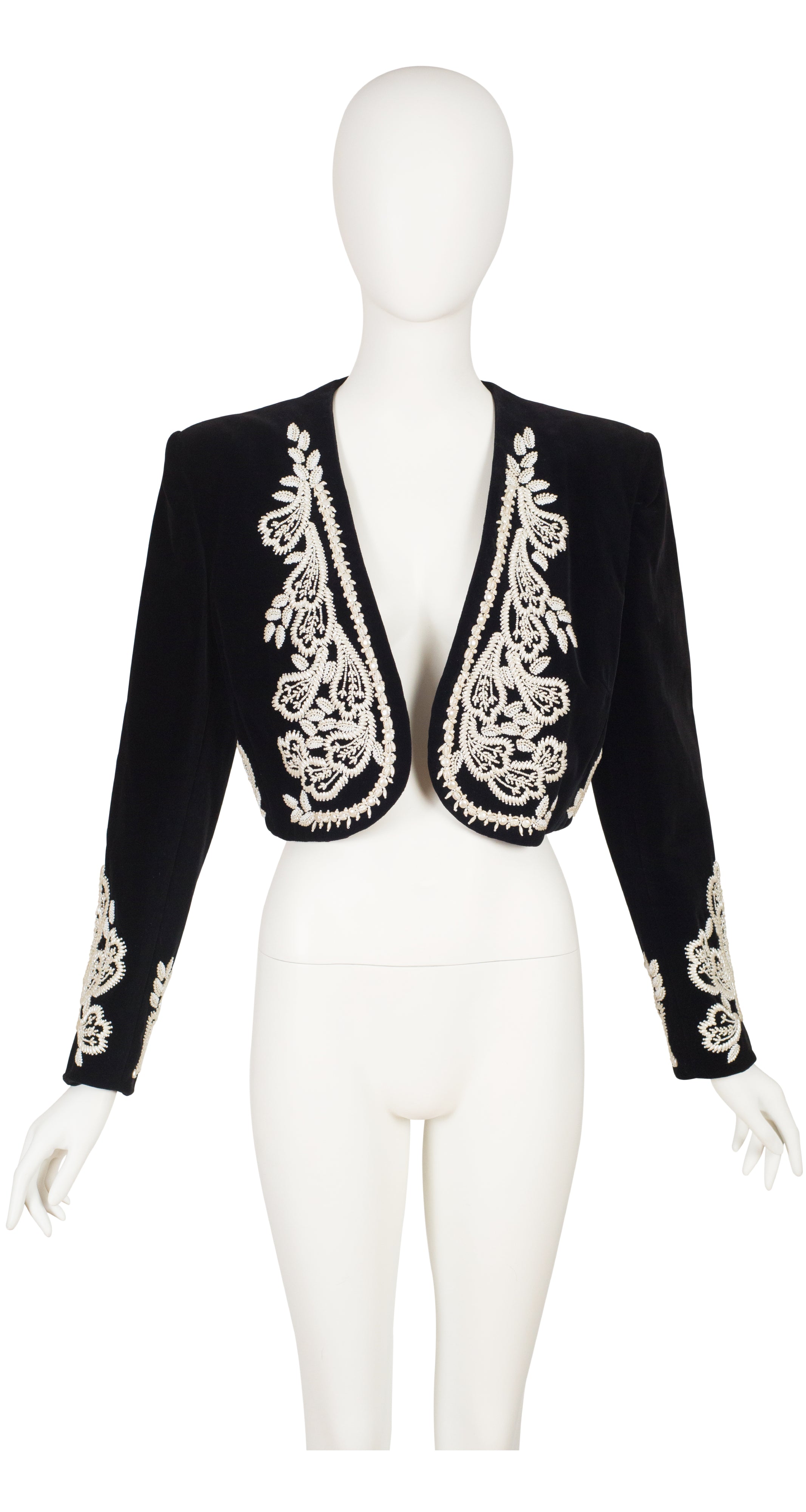 1990s Beaded Black Velvet Matador Bolero Jacket