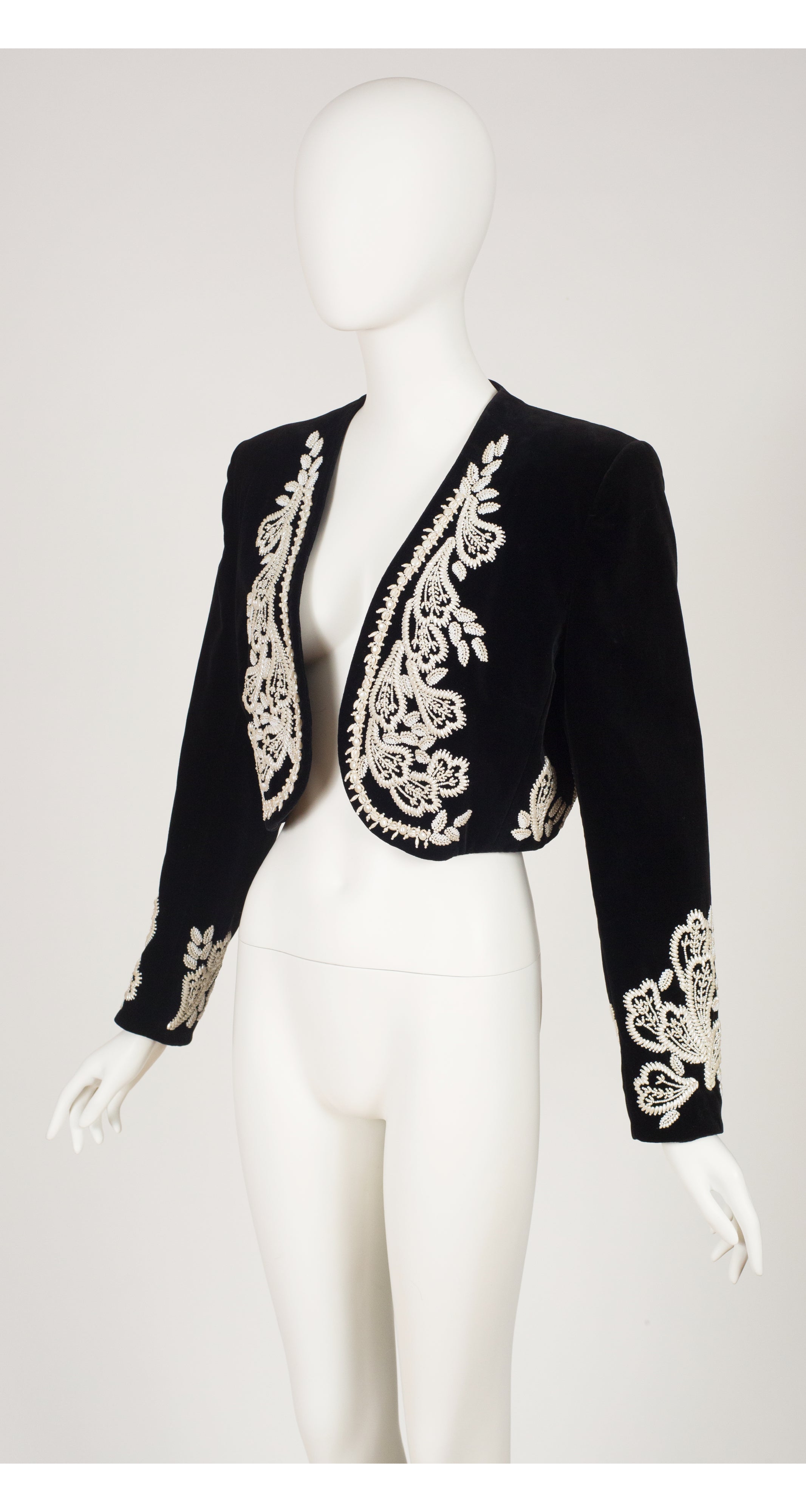 1990s Beaded Black Velvet Matador Bolero Jacket