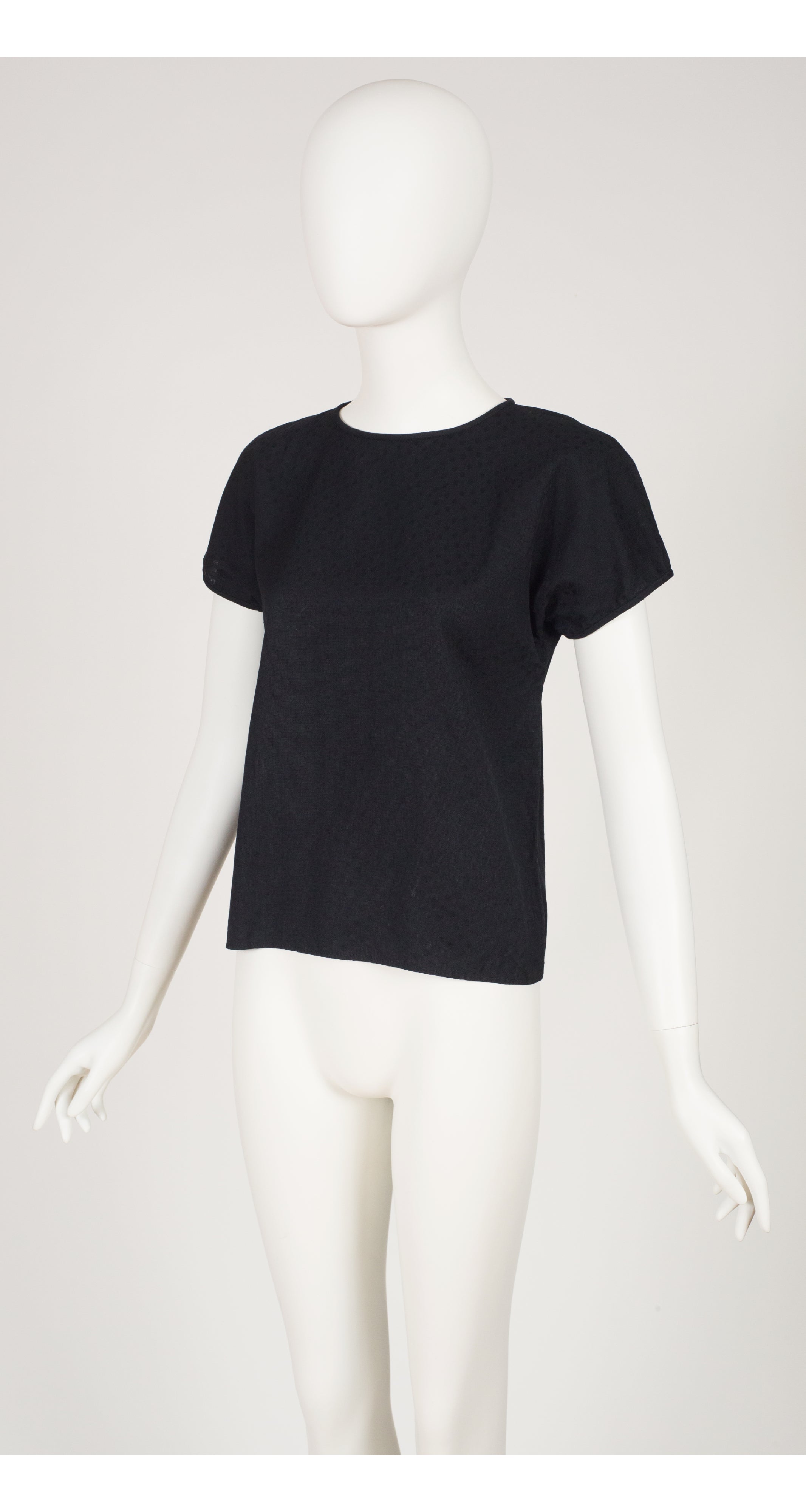 1980s Black Polka Dot Jacquard Cotton Box-Cut Top
