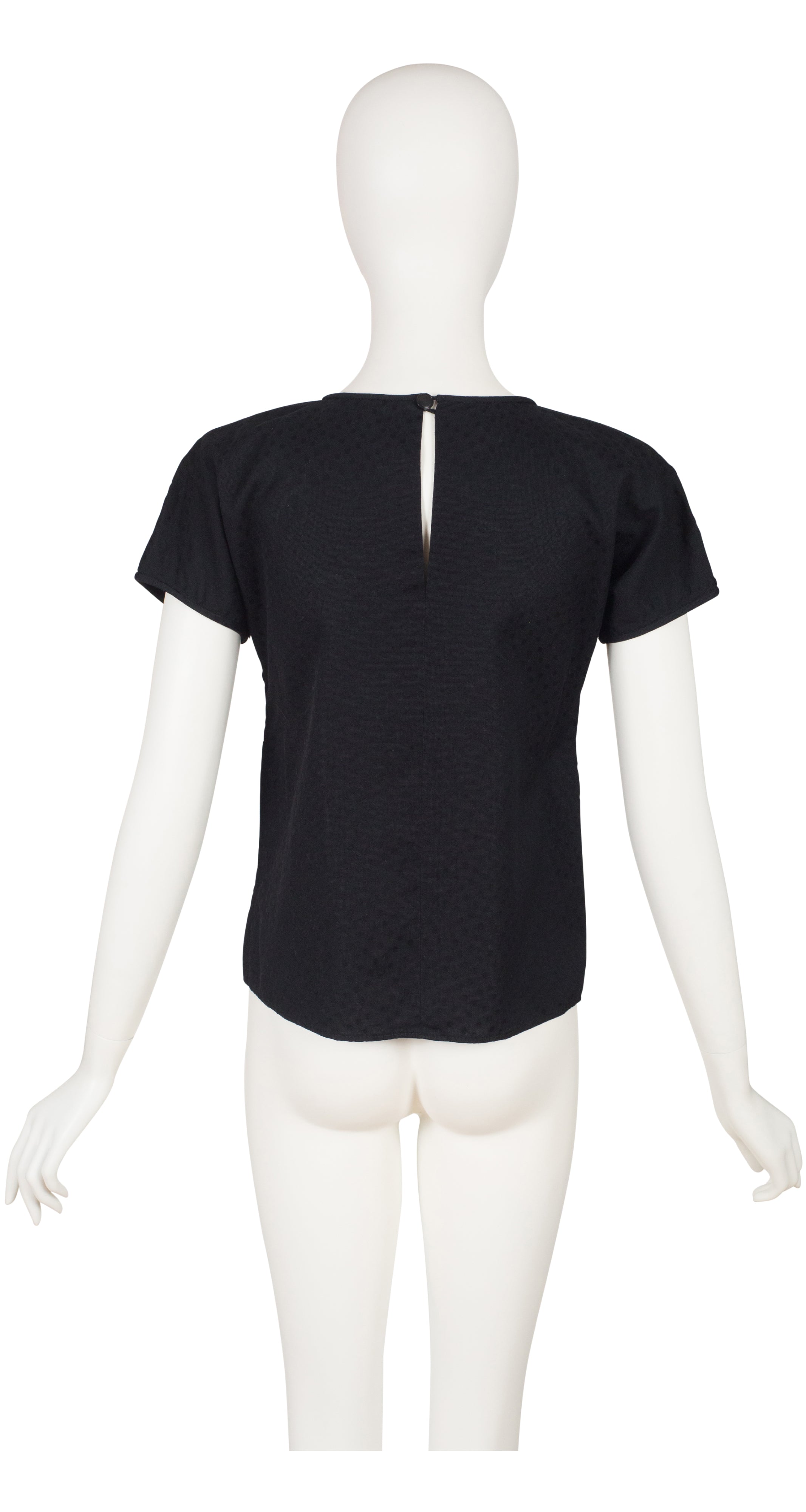 1980s Black Polka Dot Jacquard Cotton Box-Cut Top