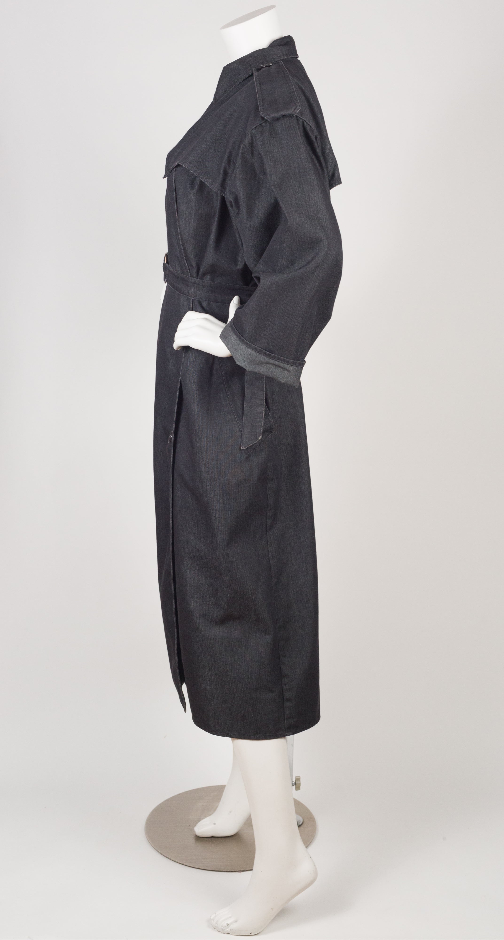 1980s Dark Gray Denim Trench Coat