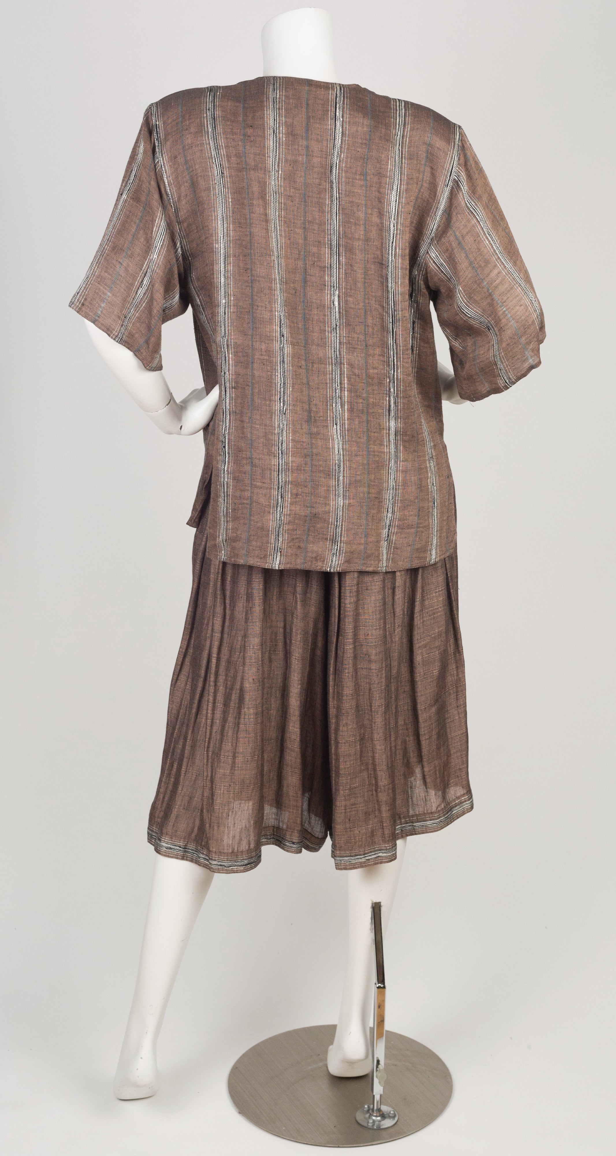 1980s Brown Linen Three-Piece Culottes Outfit