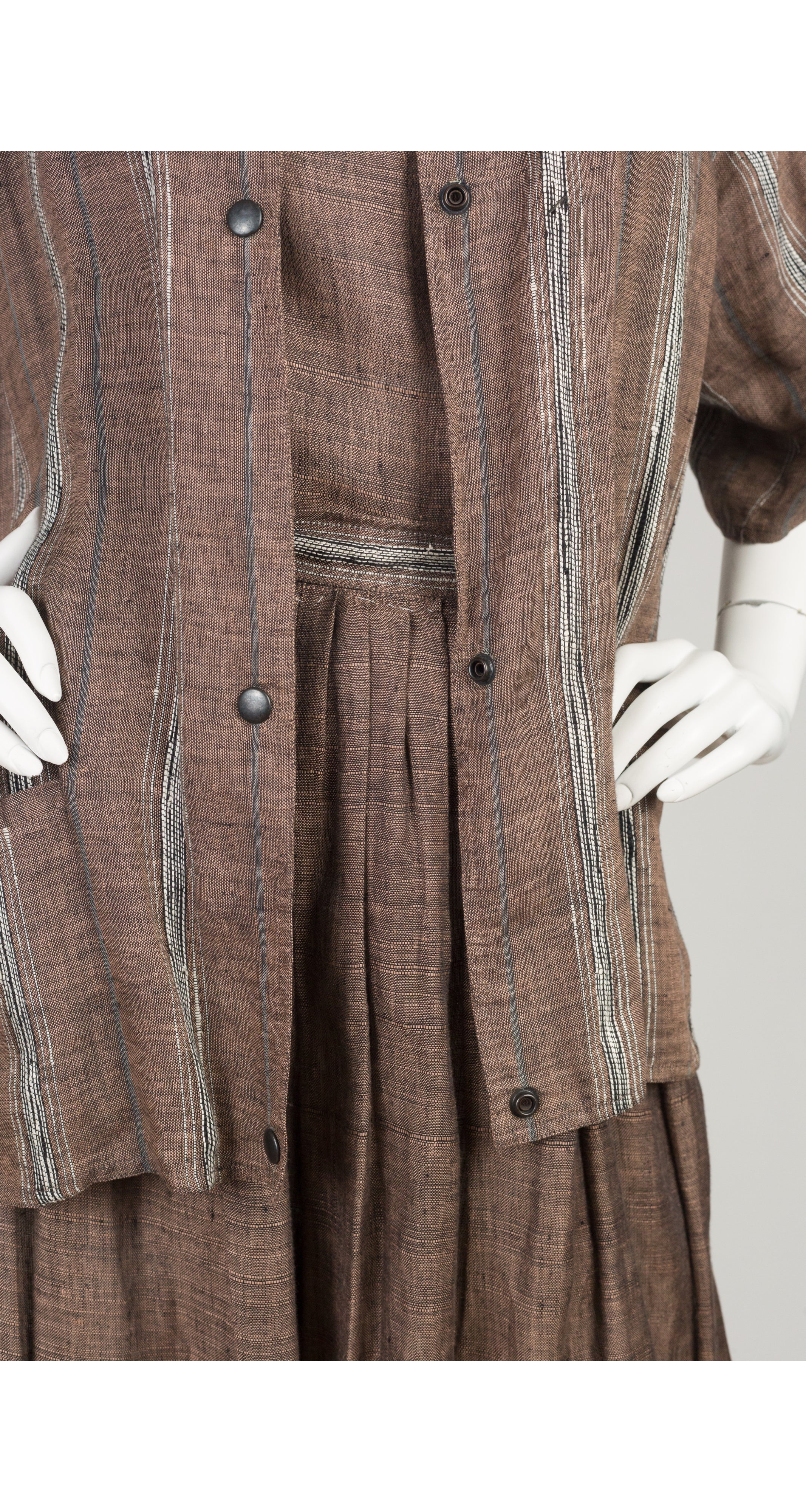 1980s Brown Linen Three-Piece Culottes Outfit