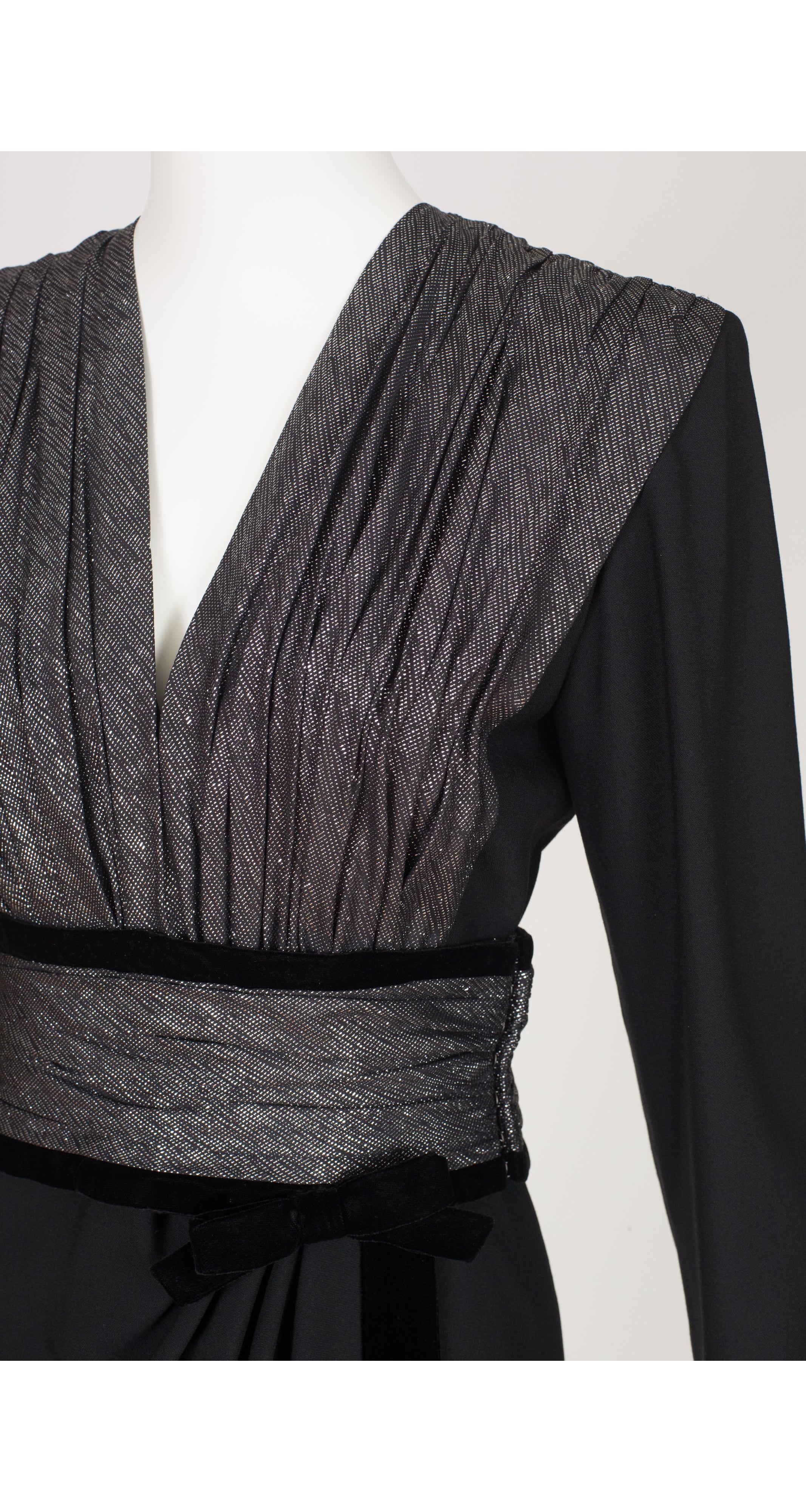 1980s Silver Metallic & Black Wool Cocktail Dress