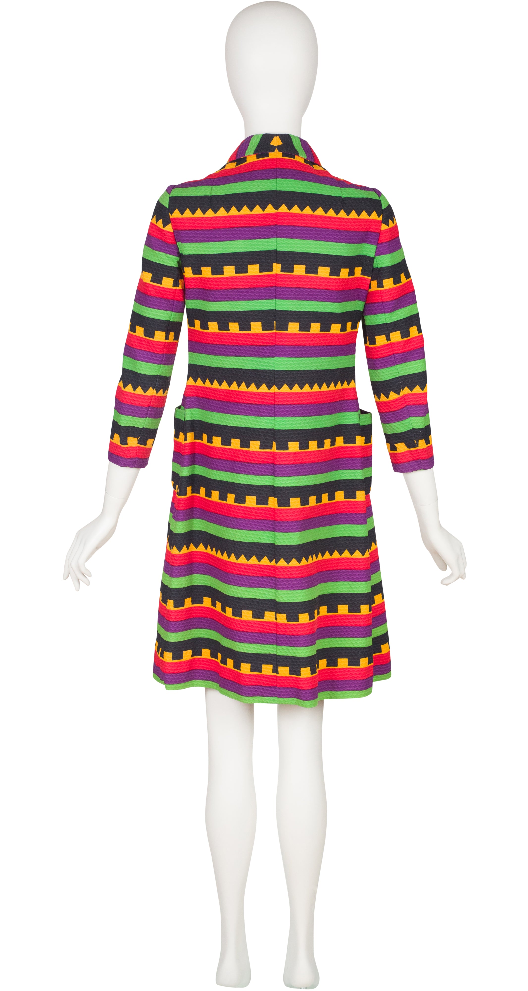 1970s Geometric Print Pique Cotton Collared Coat