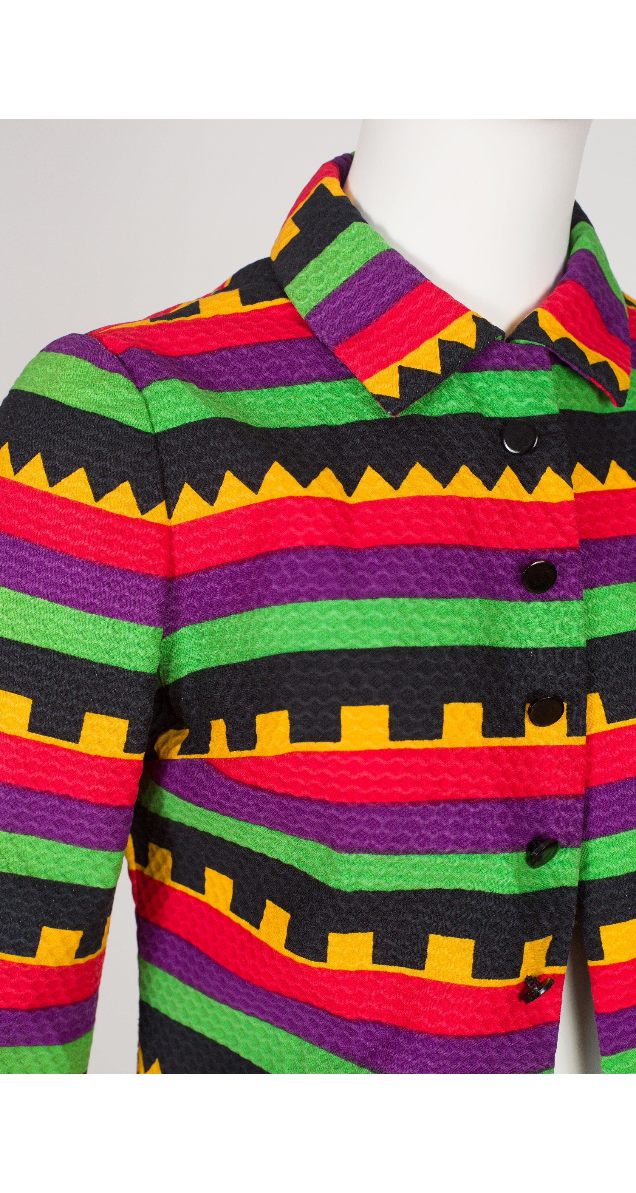 1970s Geometric Print Pique Cotton Collared Coat