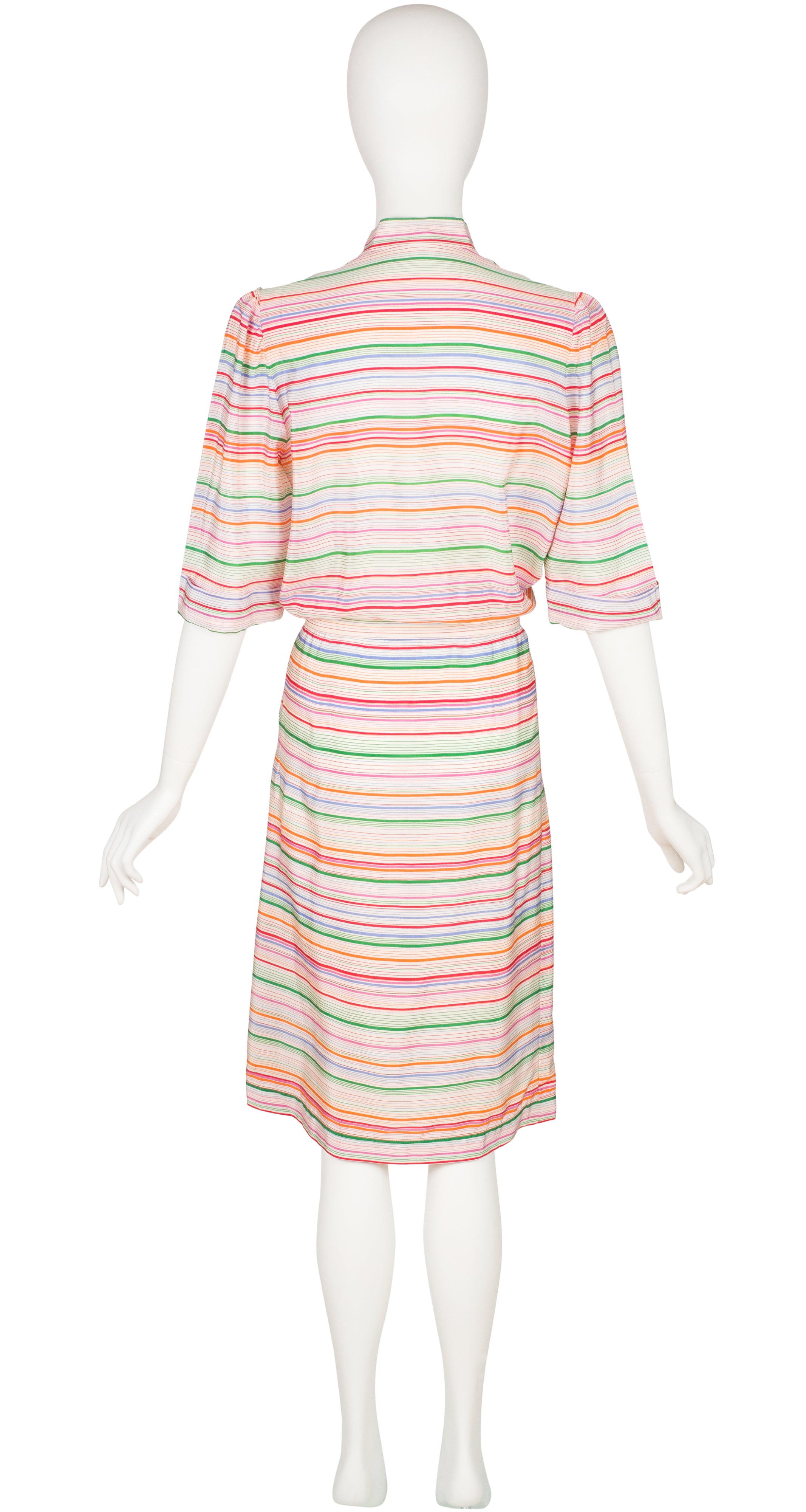 1970s Rainbow Striped Silk Pleated Shirt Dress