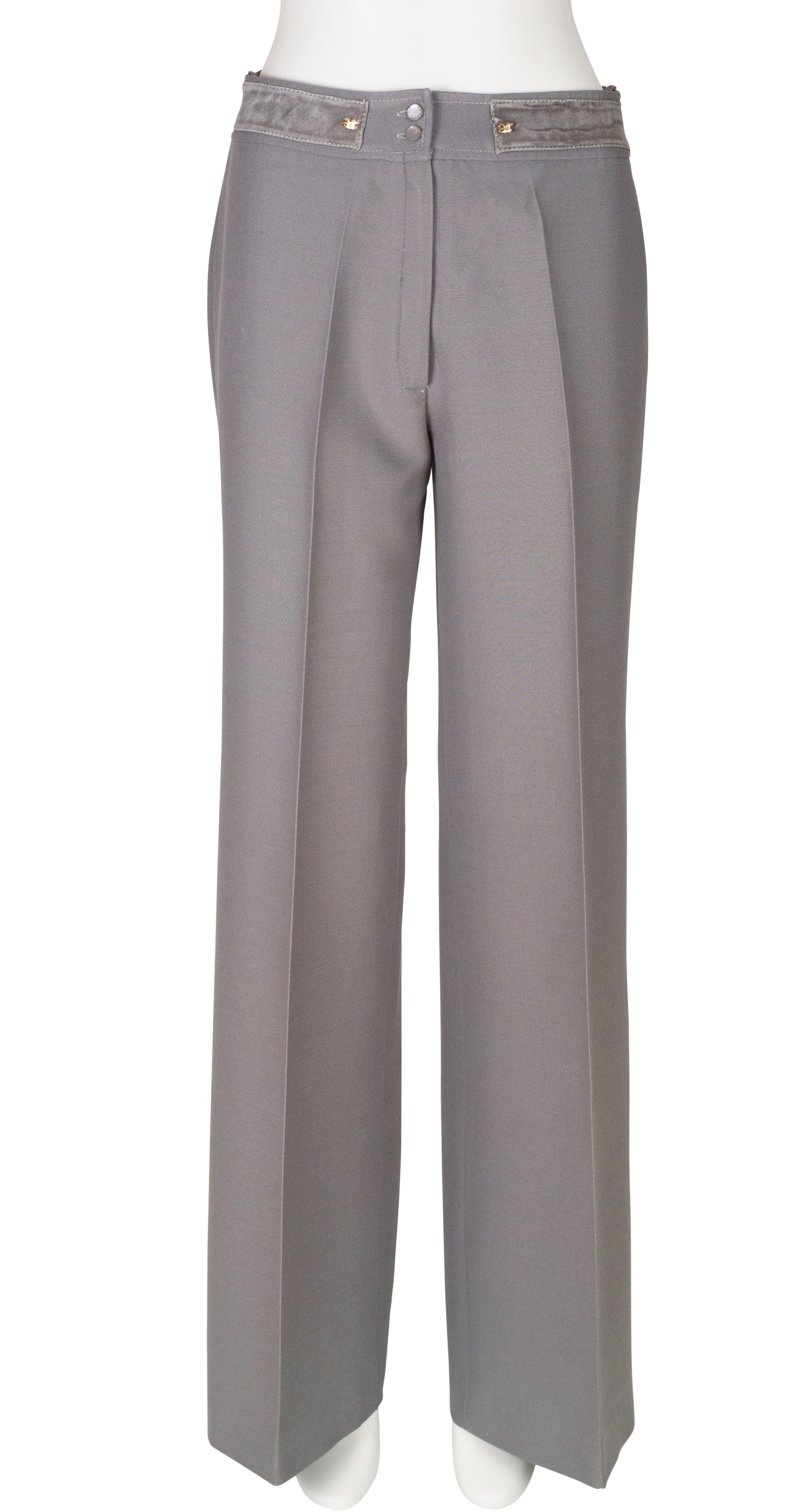 1970s Grey Wool Suede Trim Straight-Leg Trousers