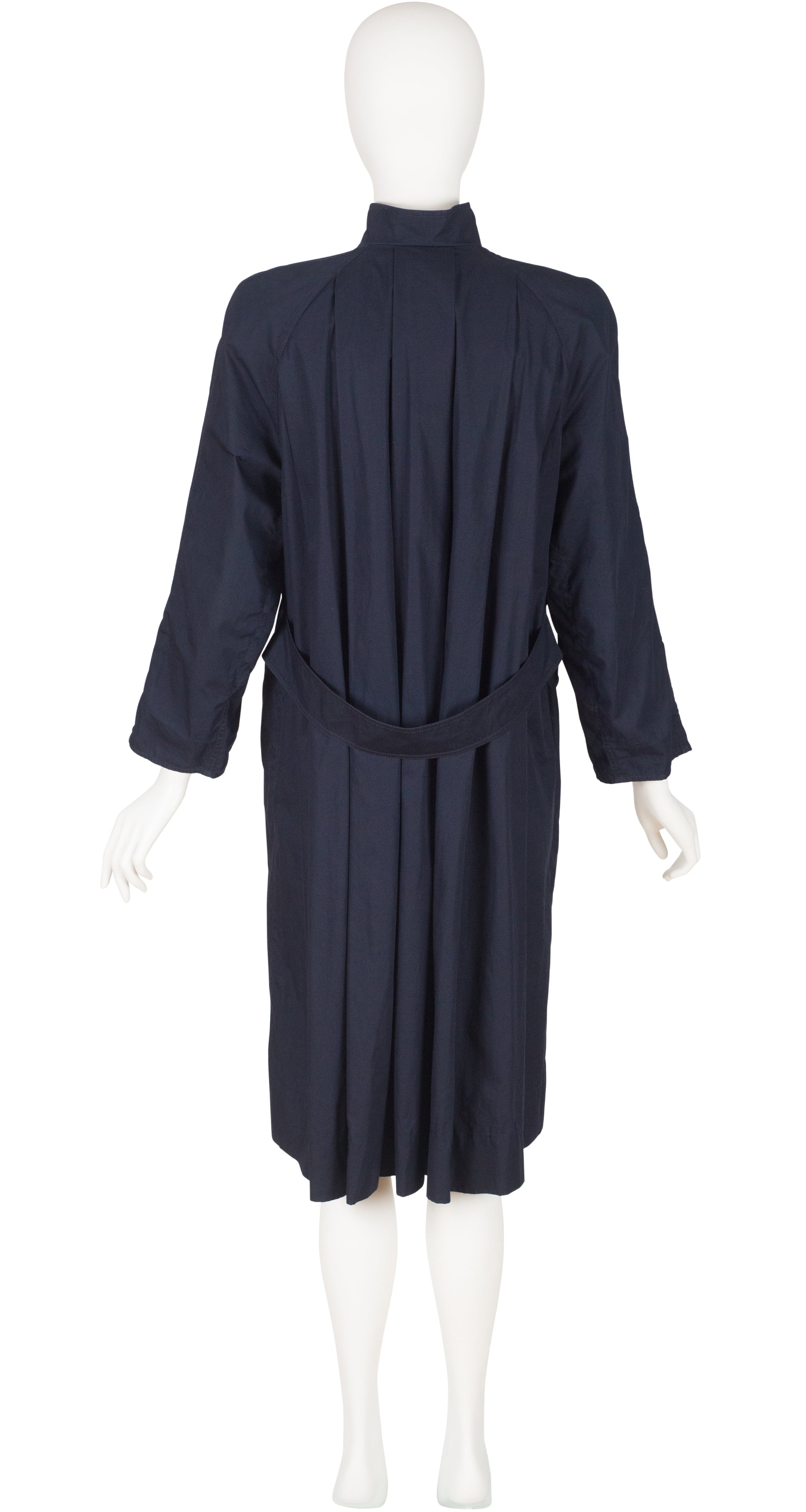 1980 S/S Navy Cotton Pleated Back Trench Coat