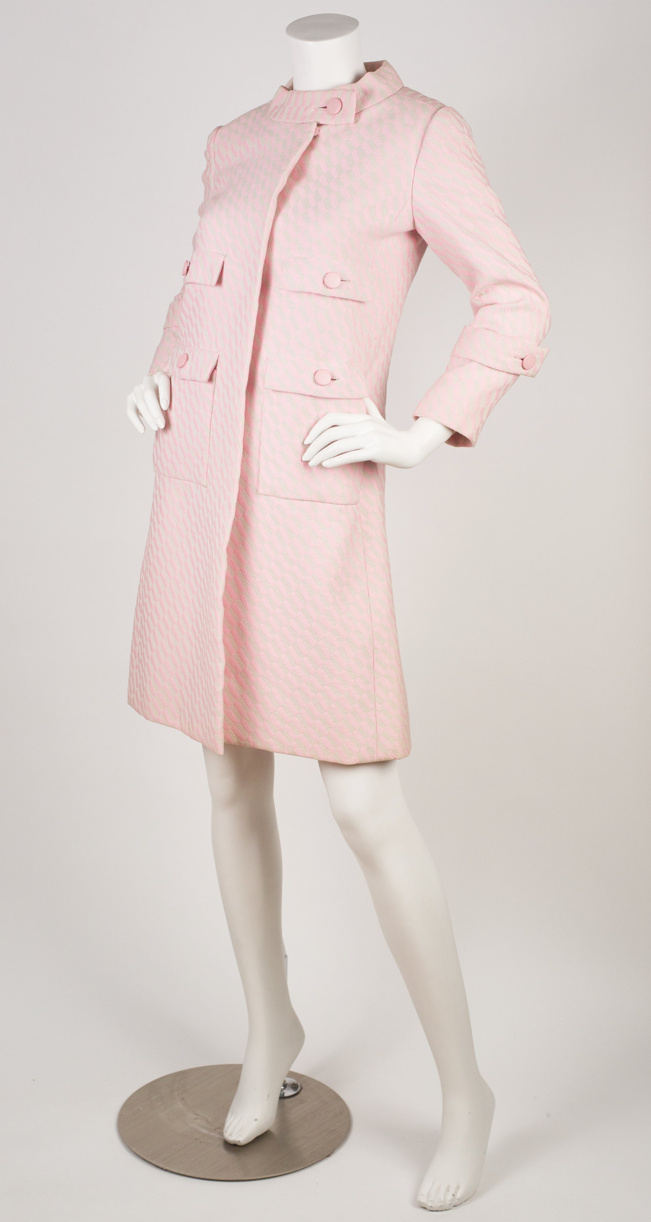 1960s Mod Pink & Cream Op-Art Print Coat
