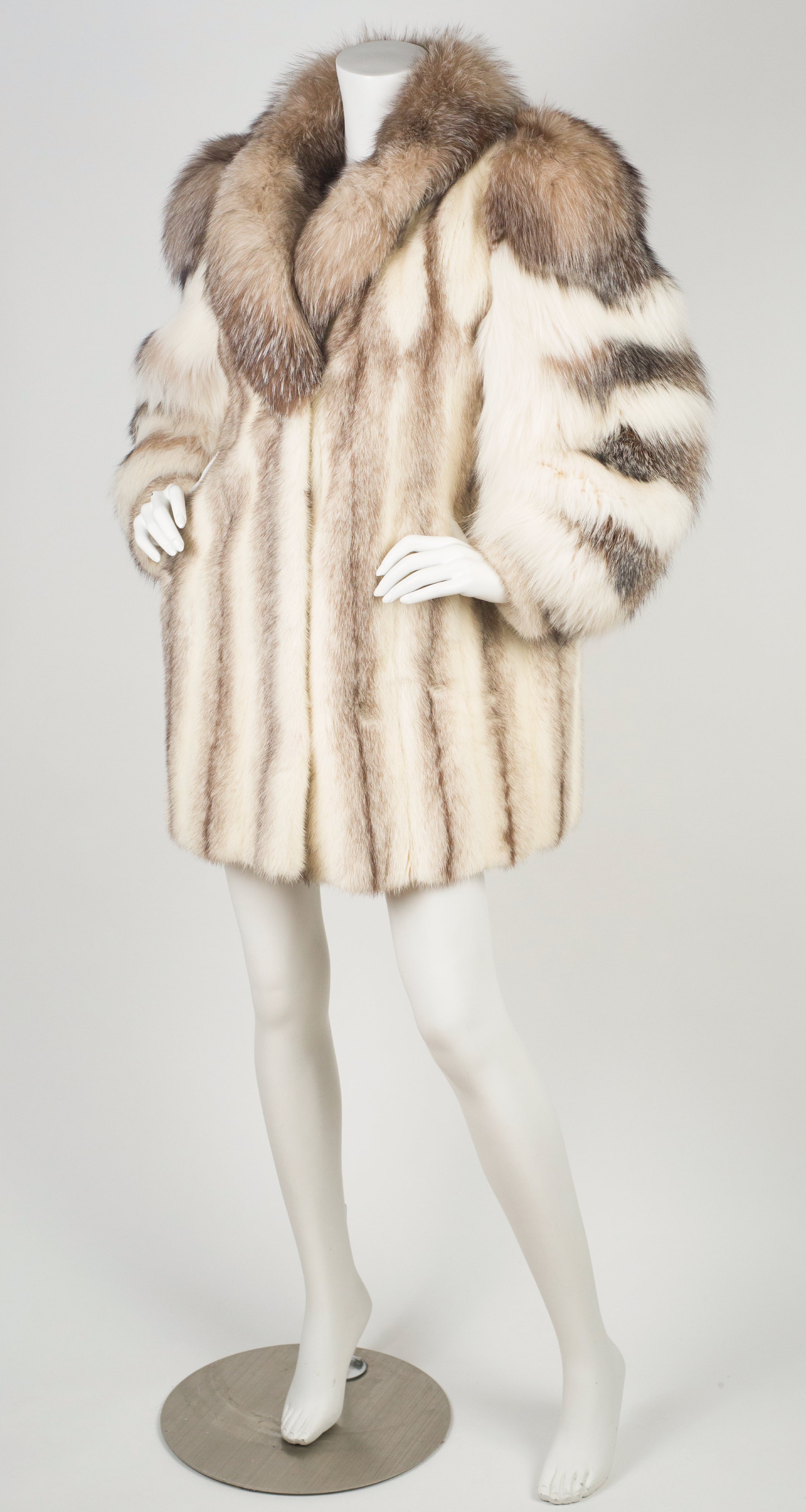 1980s Dramatic Cream Fox & Mink Fur Coat