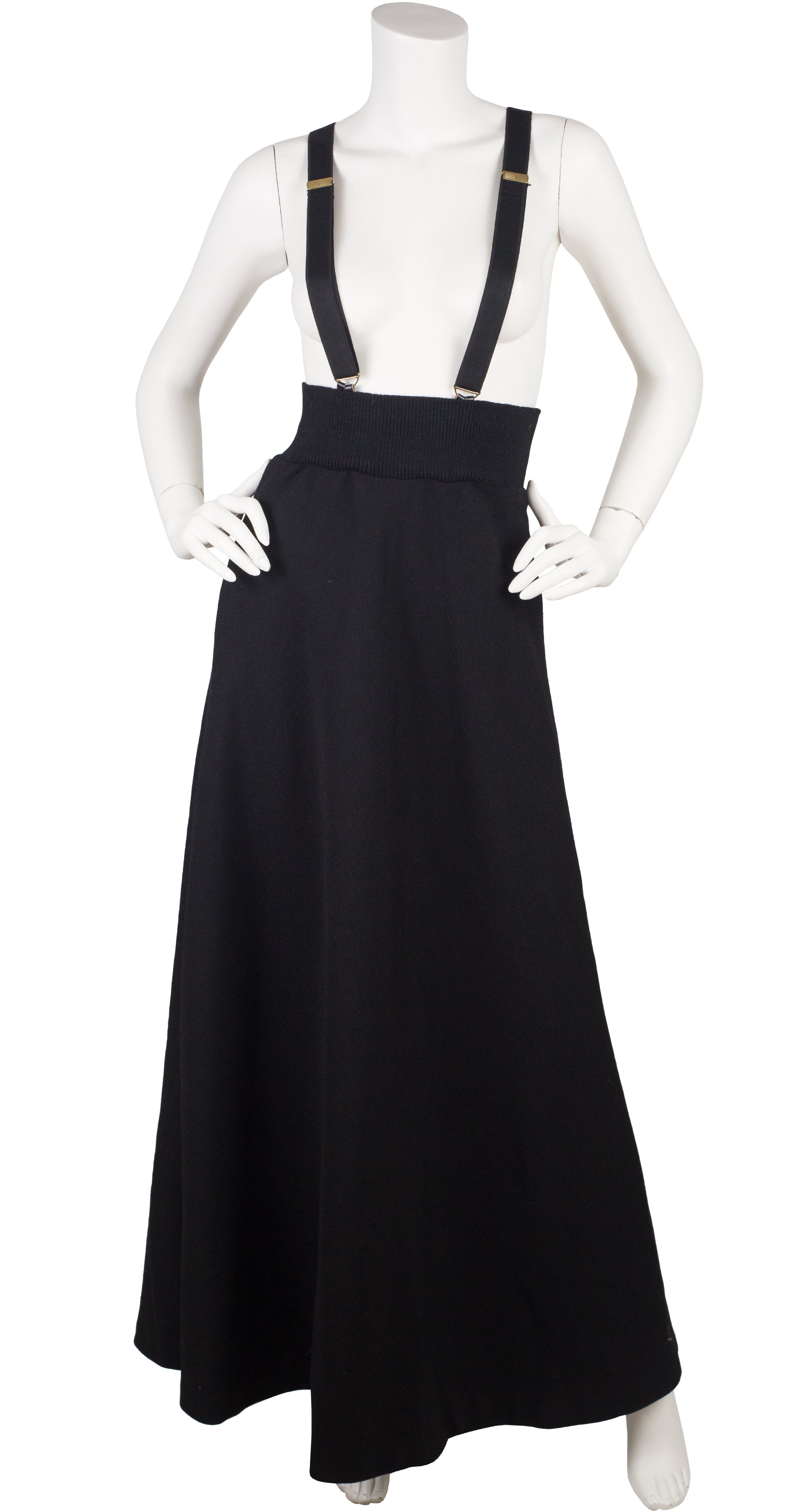 1970s Black Wool Suspender Maxi Skirt
