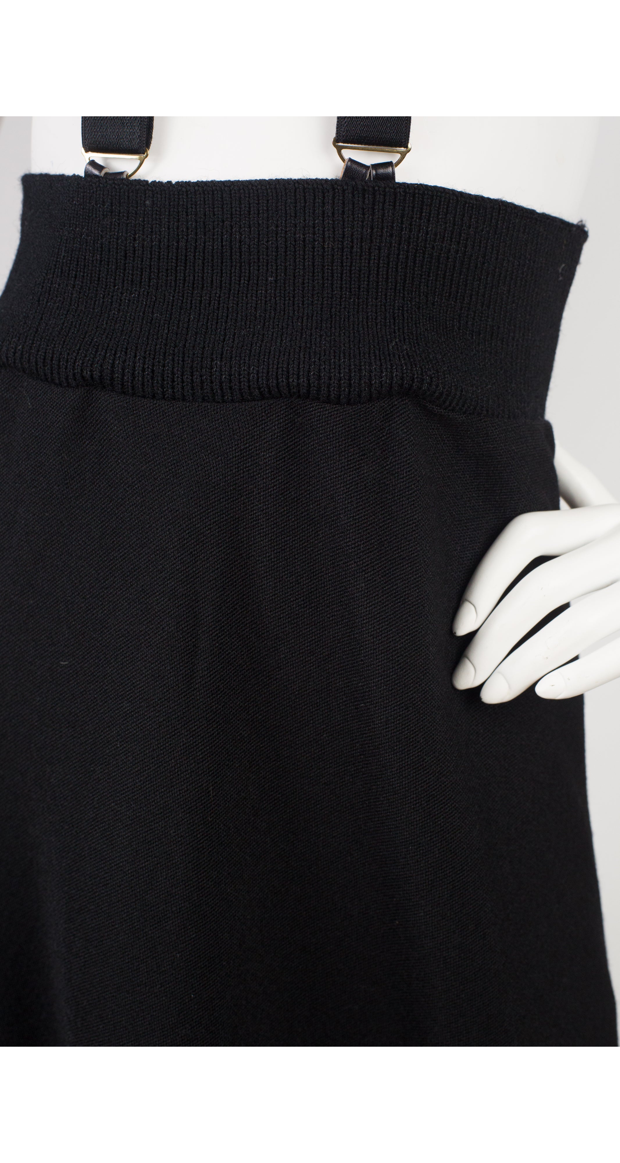 1970s Black Wool Suspender Maxi Skirt