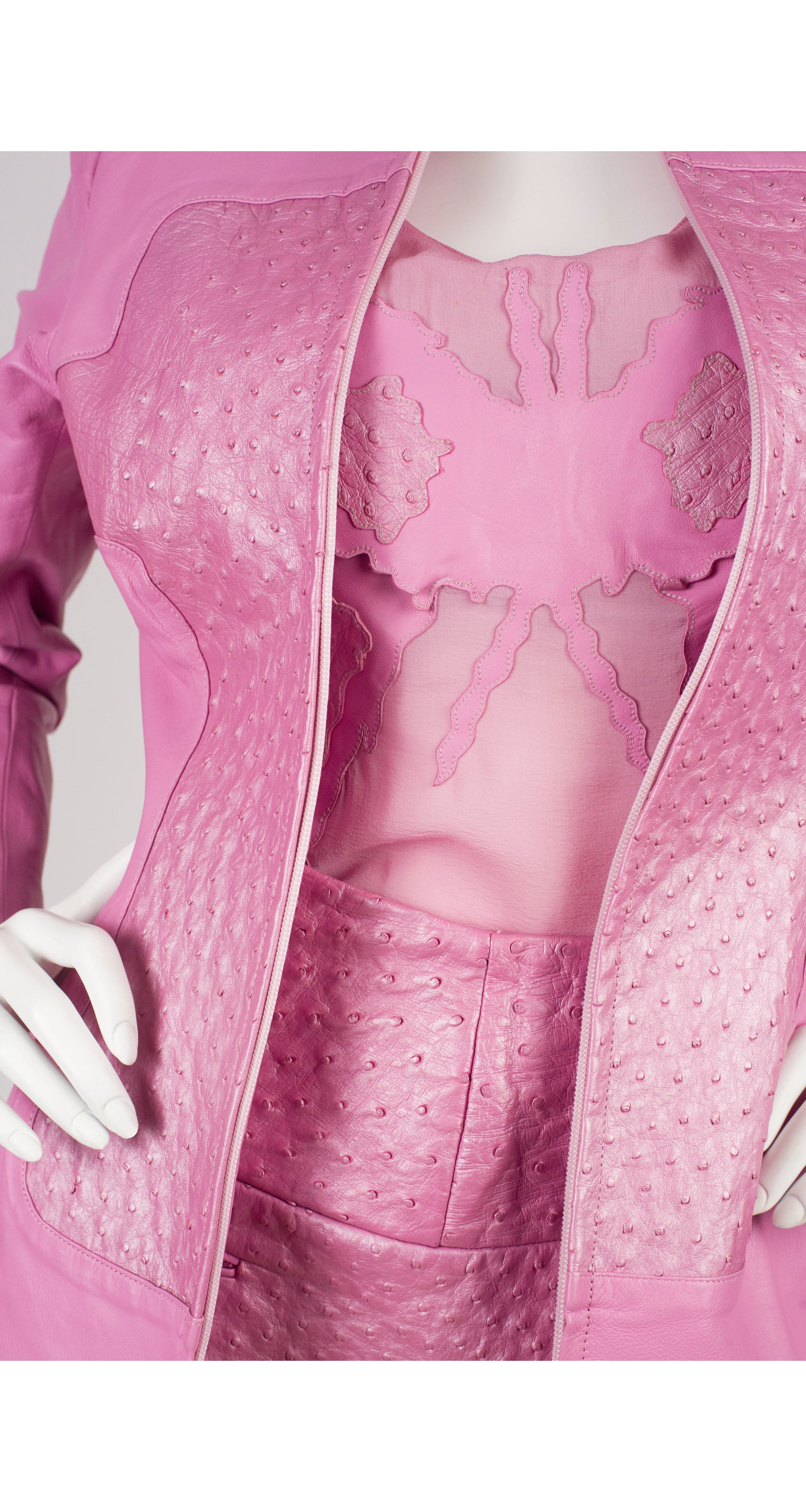 2000s Pink Ostrich Skin & Lambskin Three-Piece Outfit