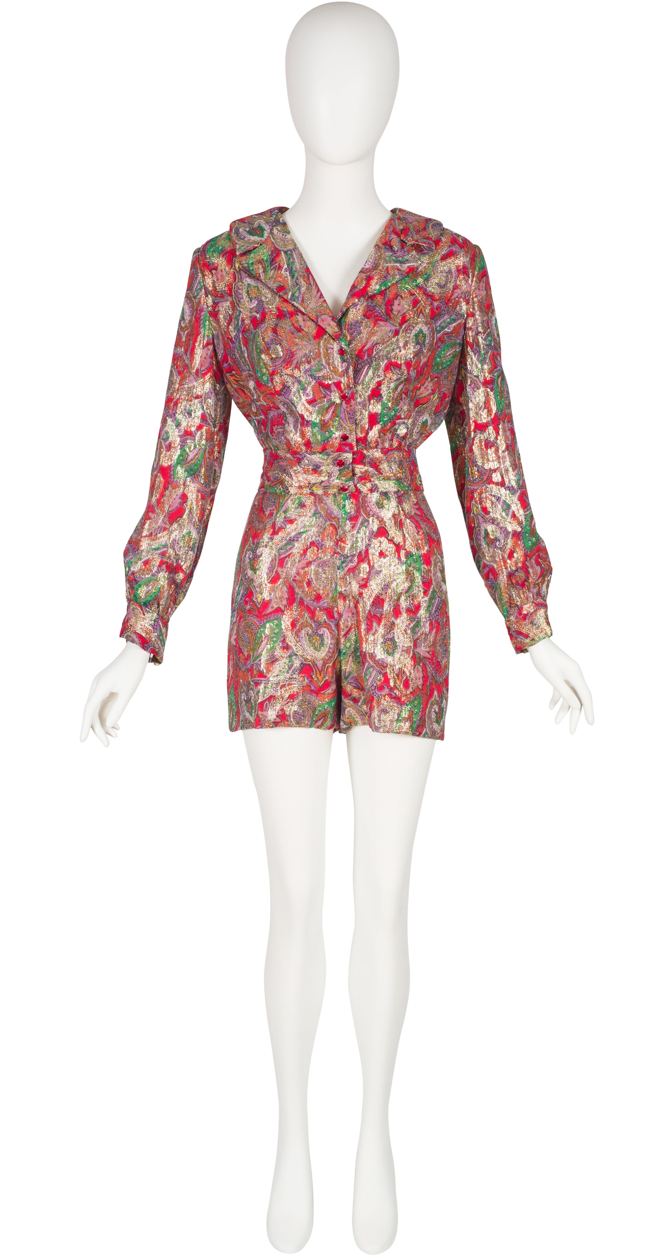 1960s Lurex Paisley Hostess Collared Romper Set