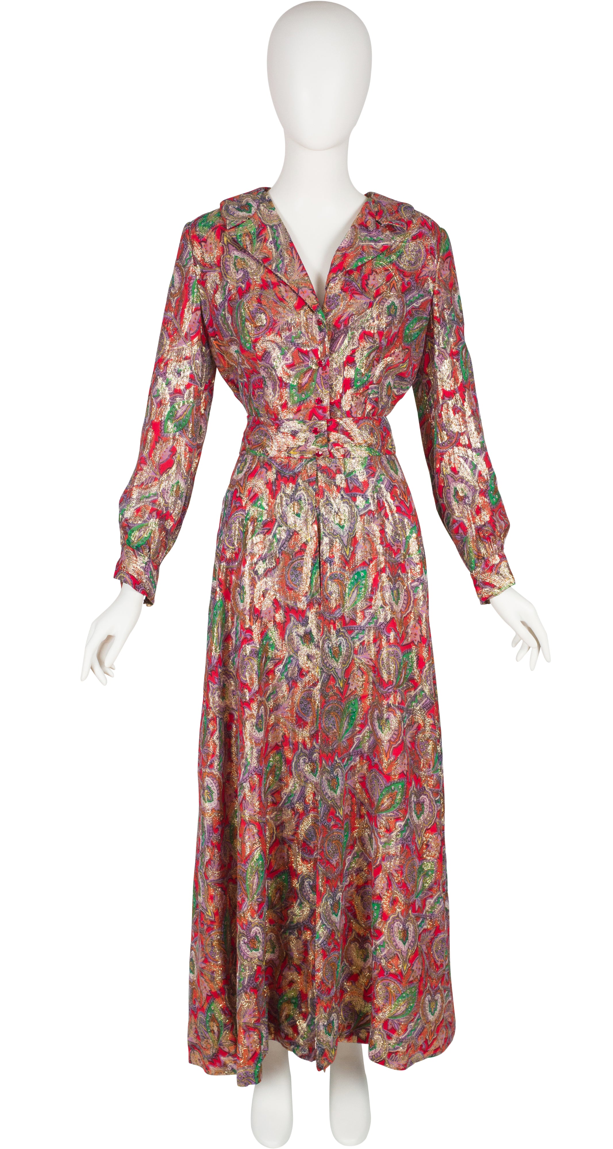 1960s Lurex Paisley Hostess Collared Romper Set