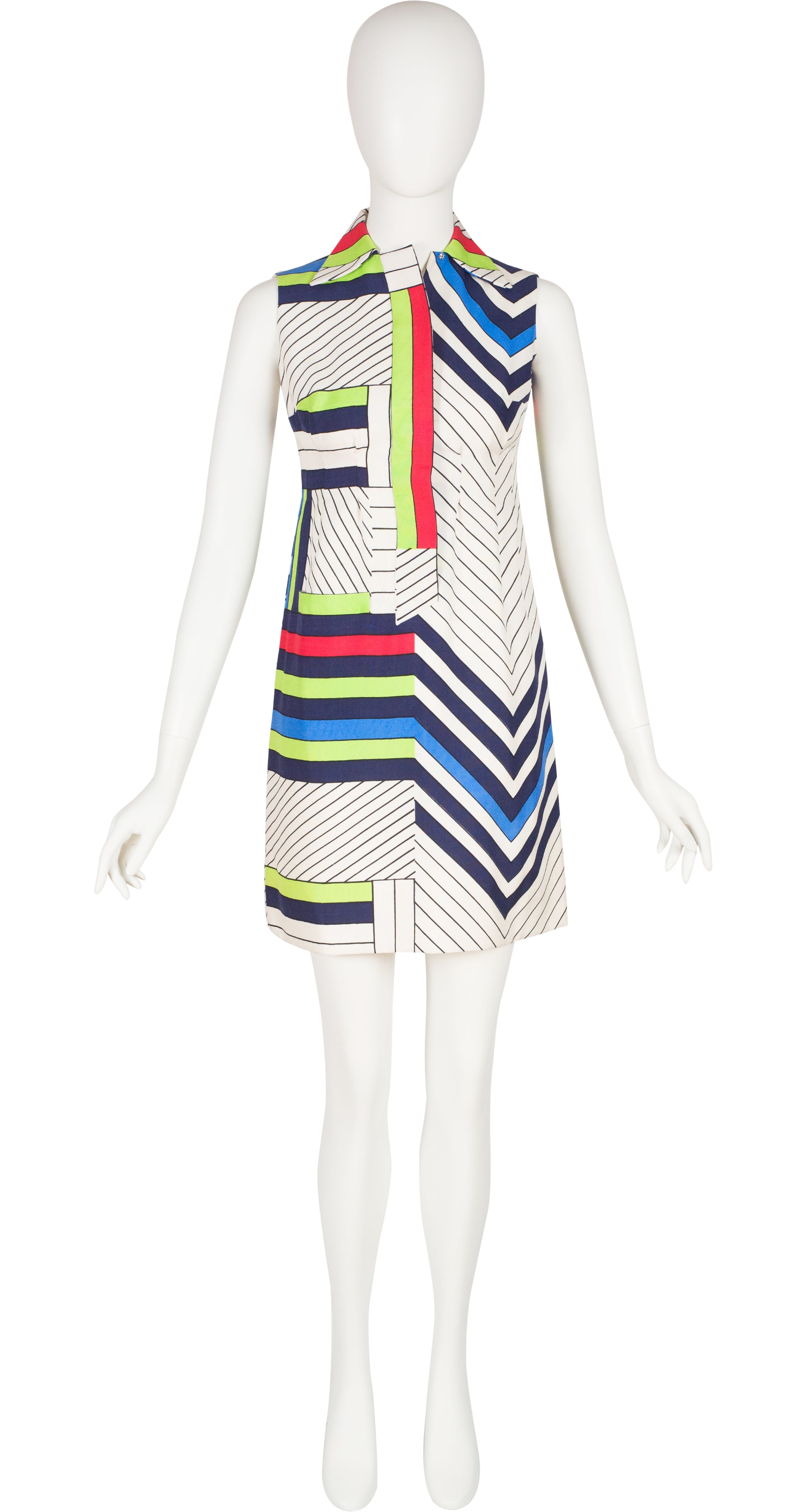 1960s Mondrian Color Block Raw Silk Mini Dress