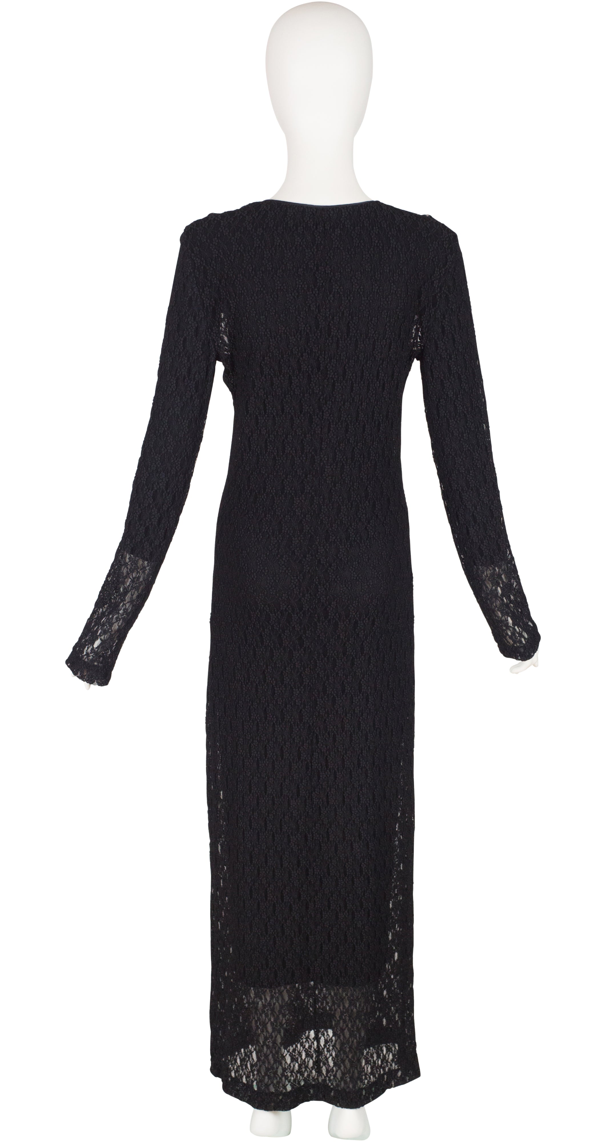1990s Black Crochet Scoop Neck Long Sleeve Dress