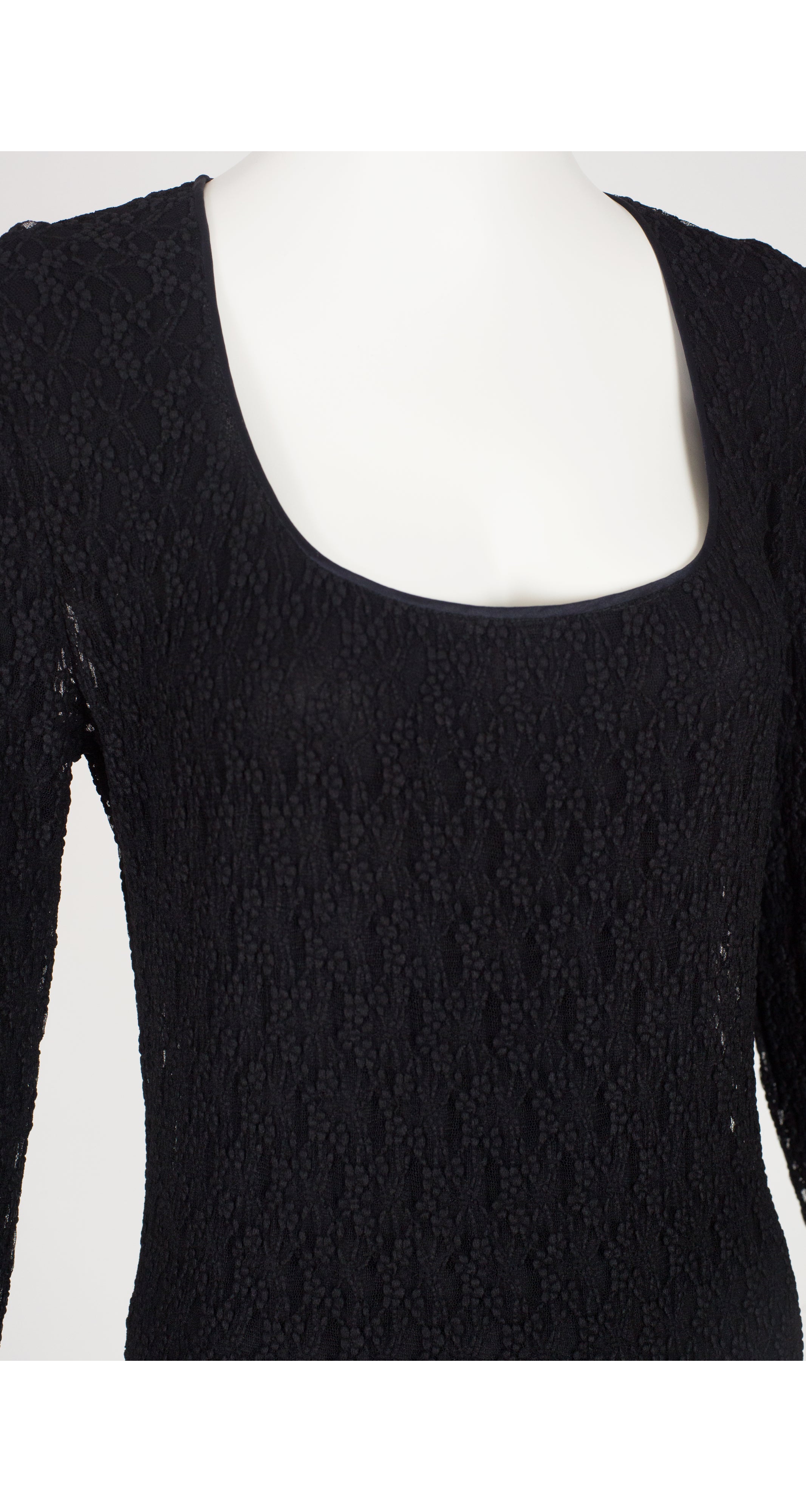 1990s Black Crochet Scoop Neck Long Sleeve Dress