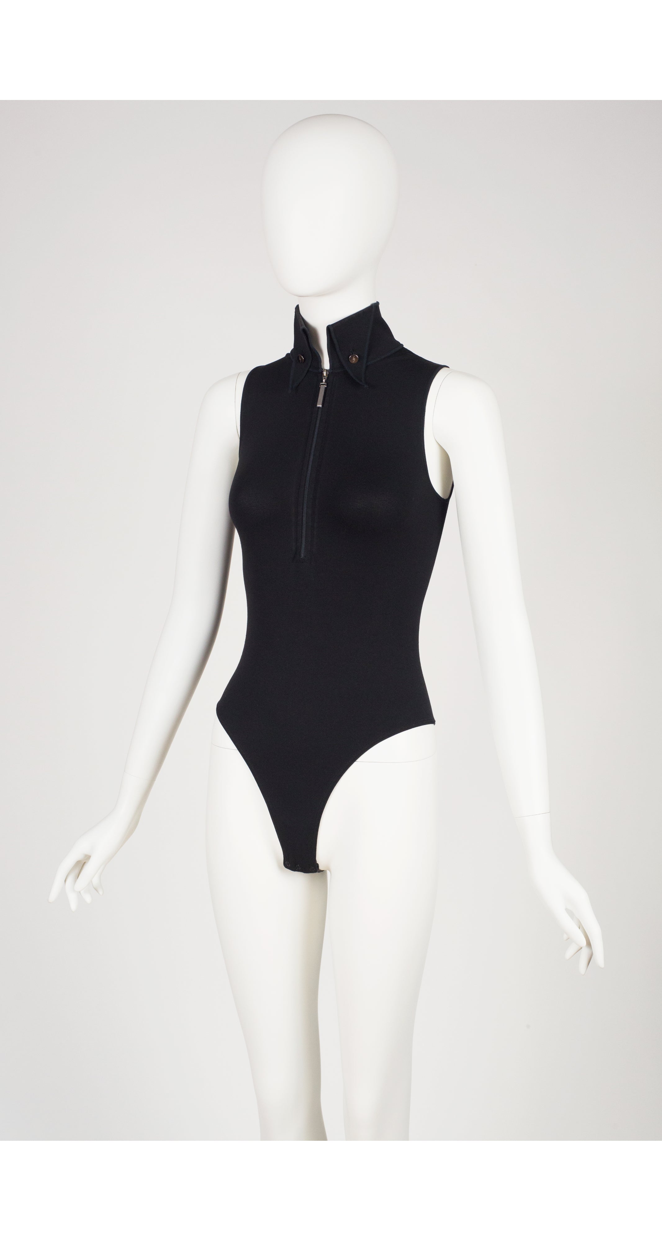 2000s Black Cotton High Collar Zip-Up Bodysuit