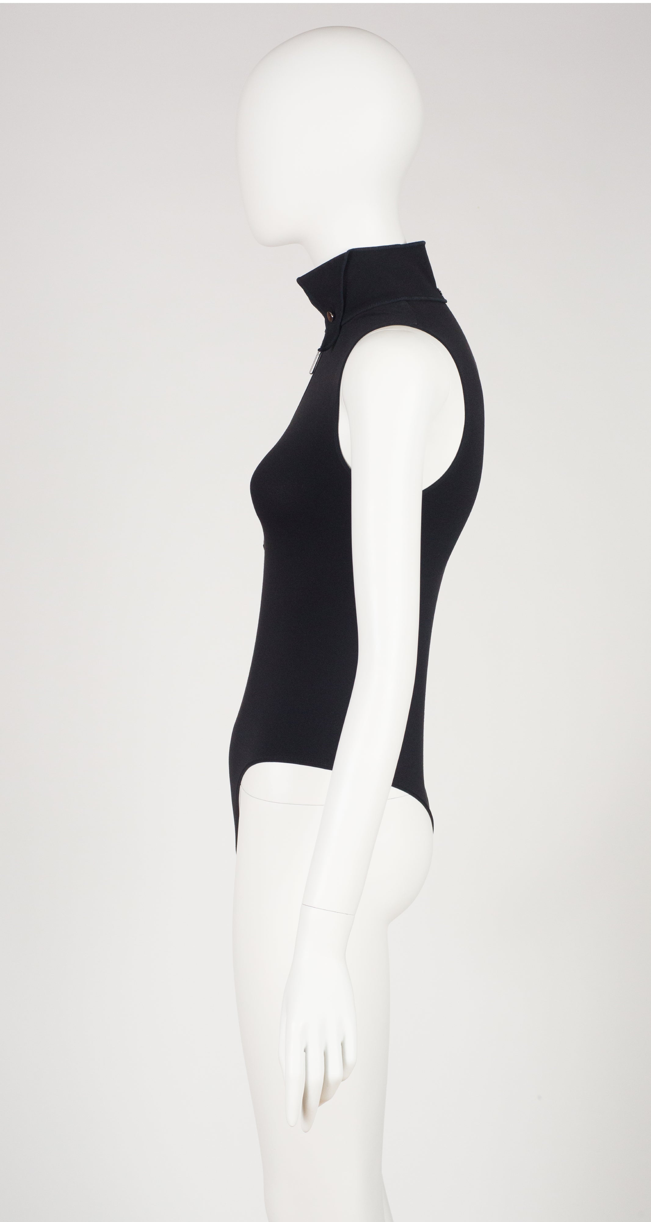 2000s Black Cotton High Collar Zip-Up Bodysuit