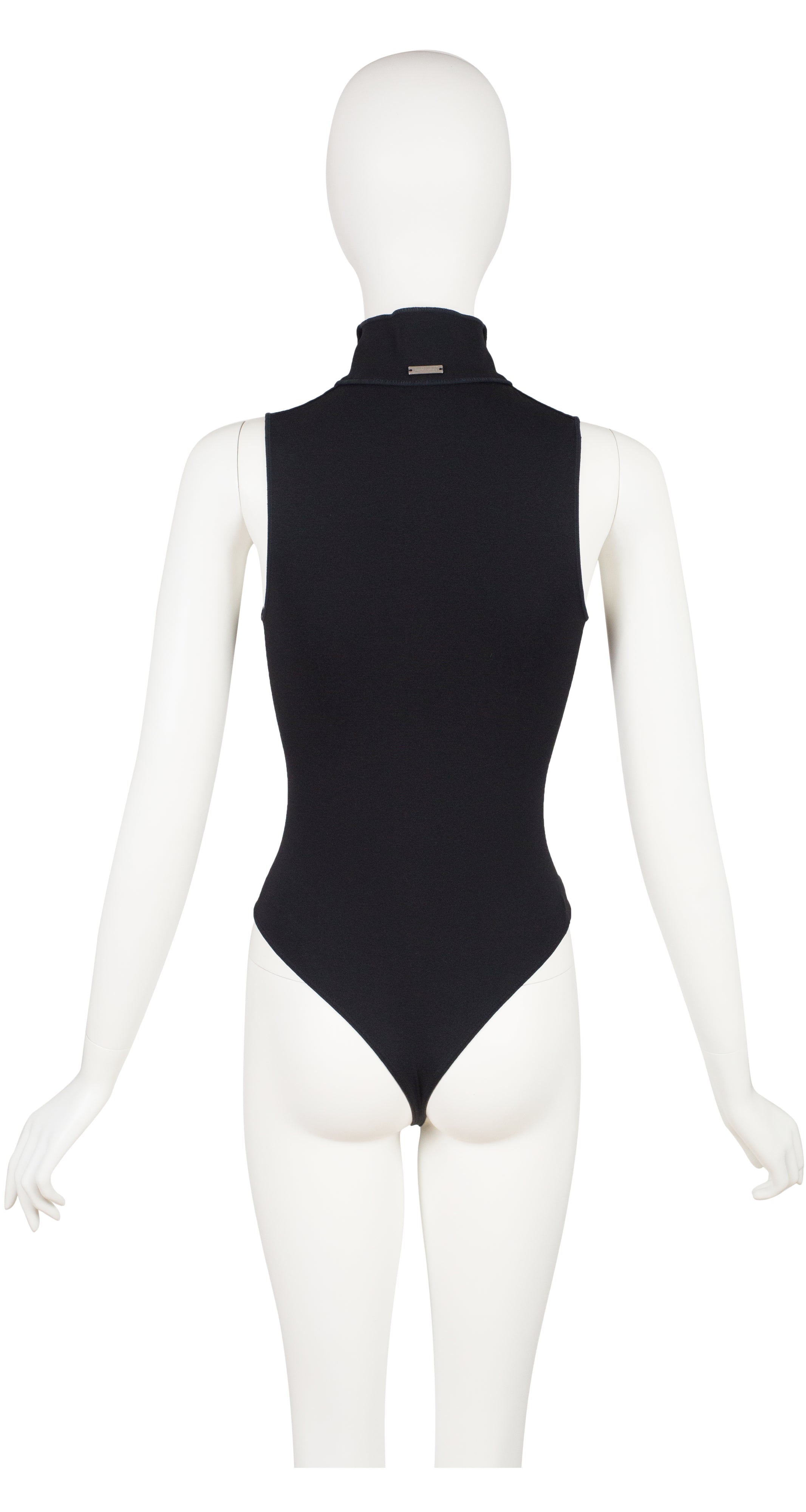 2000s Black Cotton High Collar Zip-Up Bodysuit