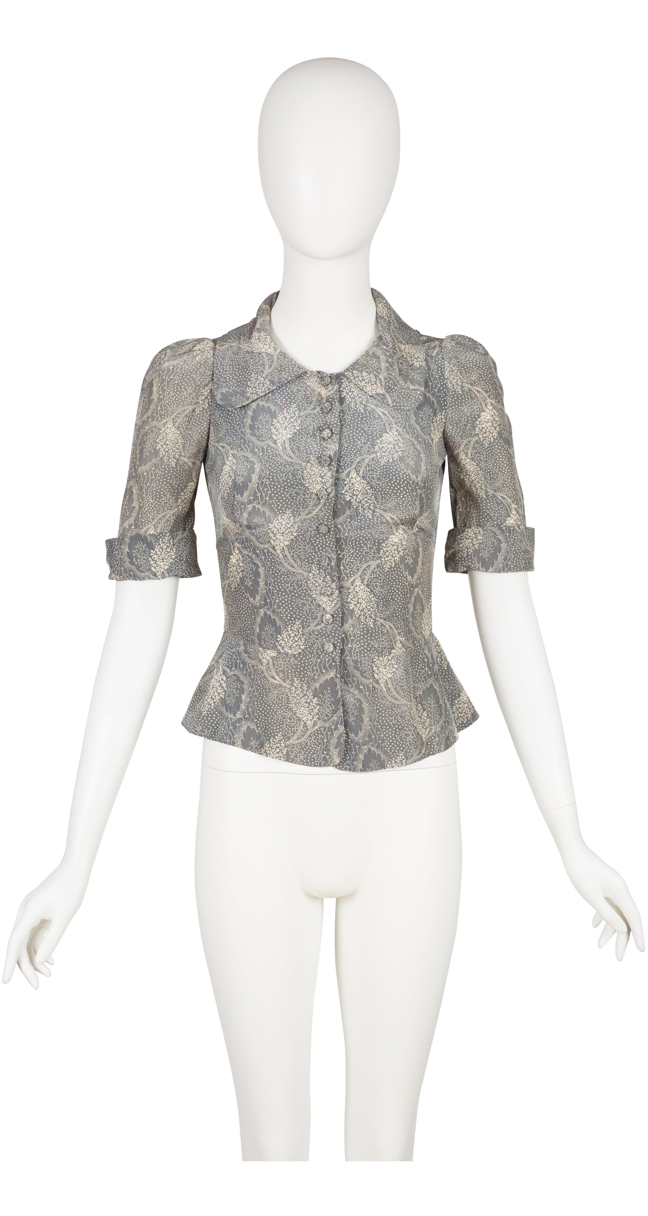 1971 Documented Leaf Print Peplum Blouse