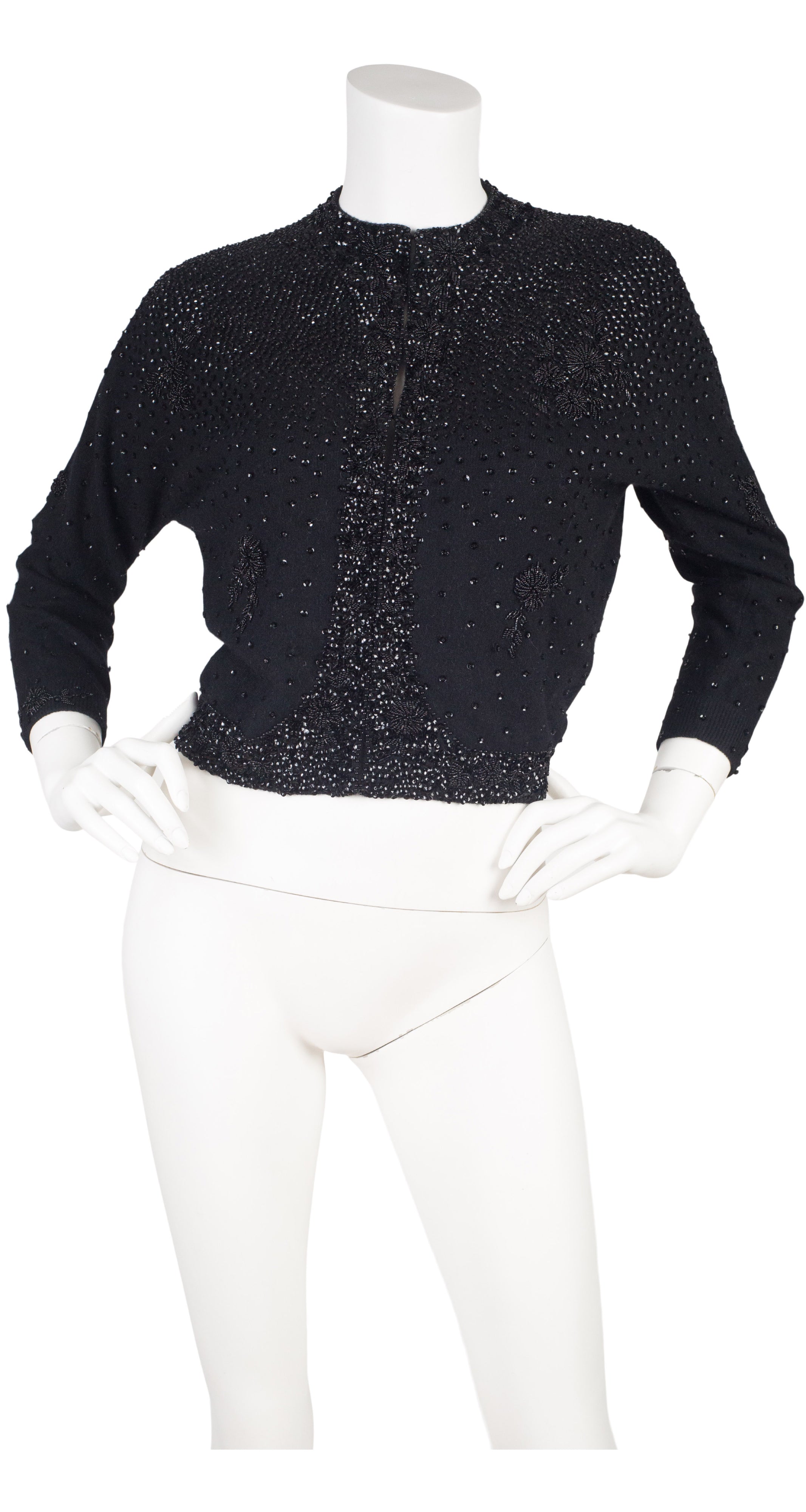 1960s Black Hand Beaded Angora Cardigan