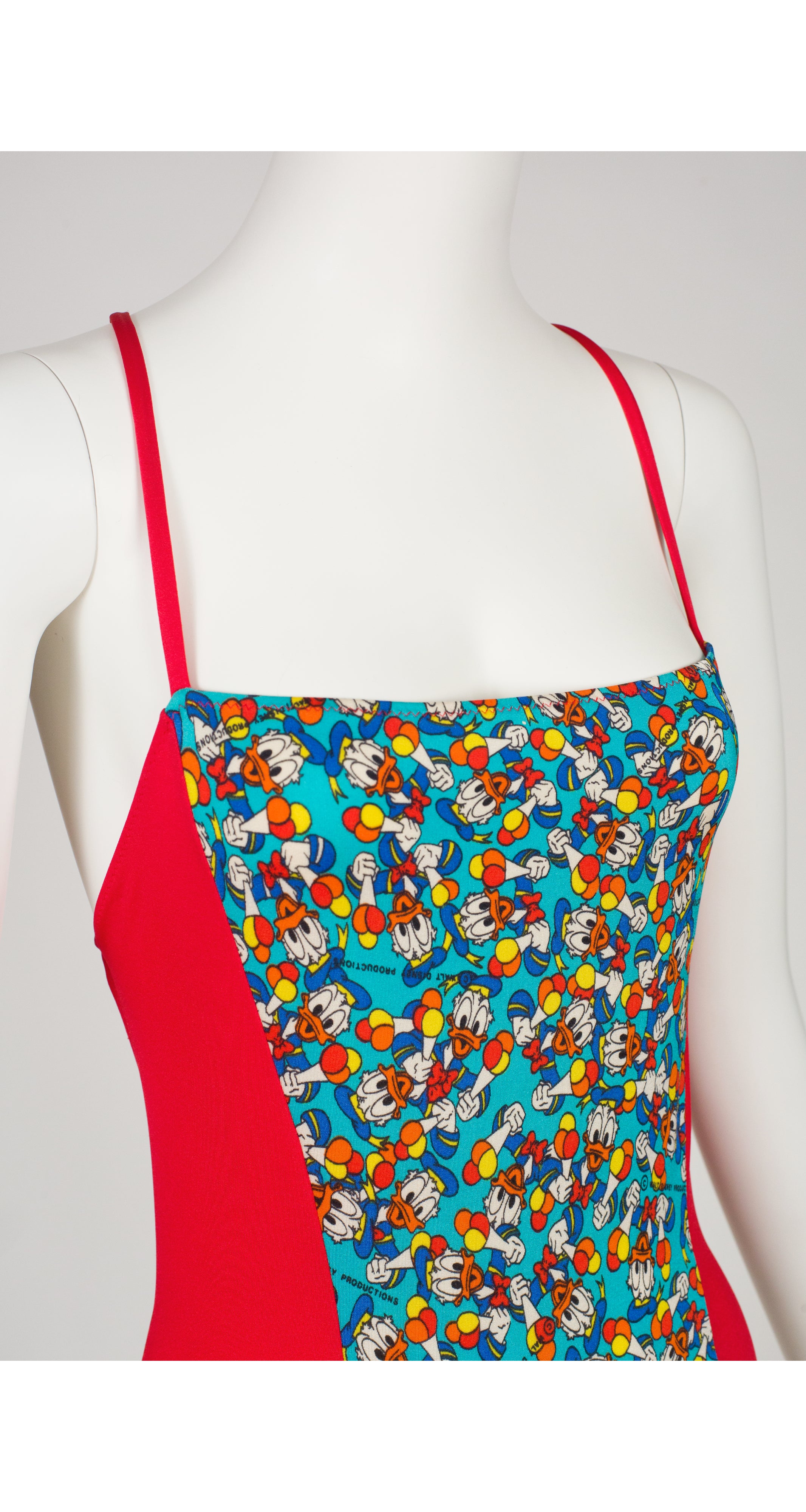 1970s Donald Duck Novelty Print Backless One-Piece Swimsuit