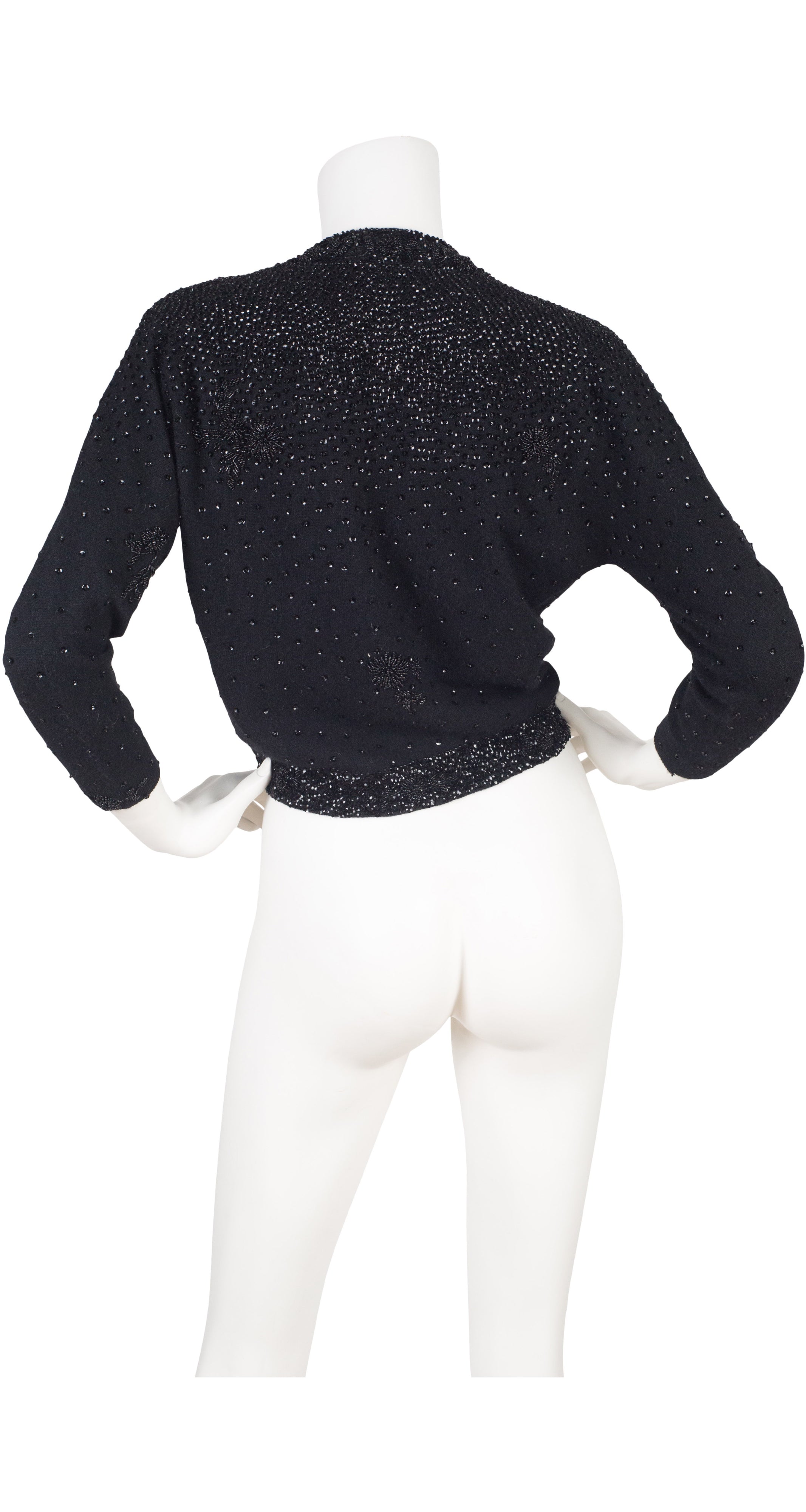 1960s Black Hand Beaded Angora Cardigan