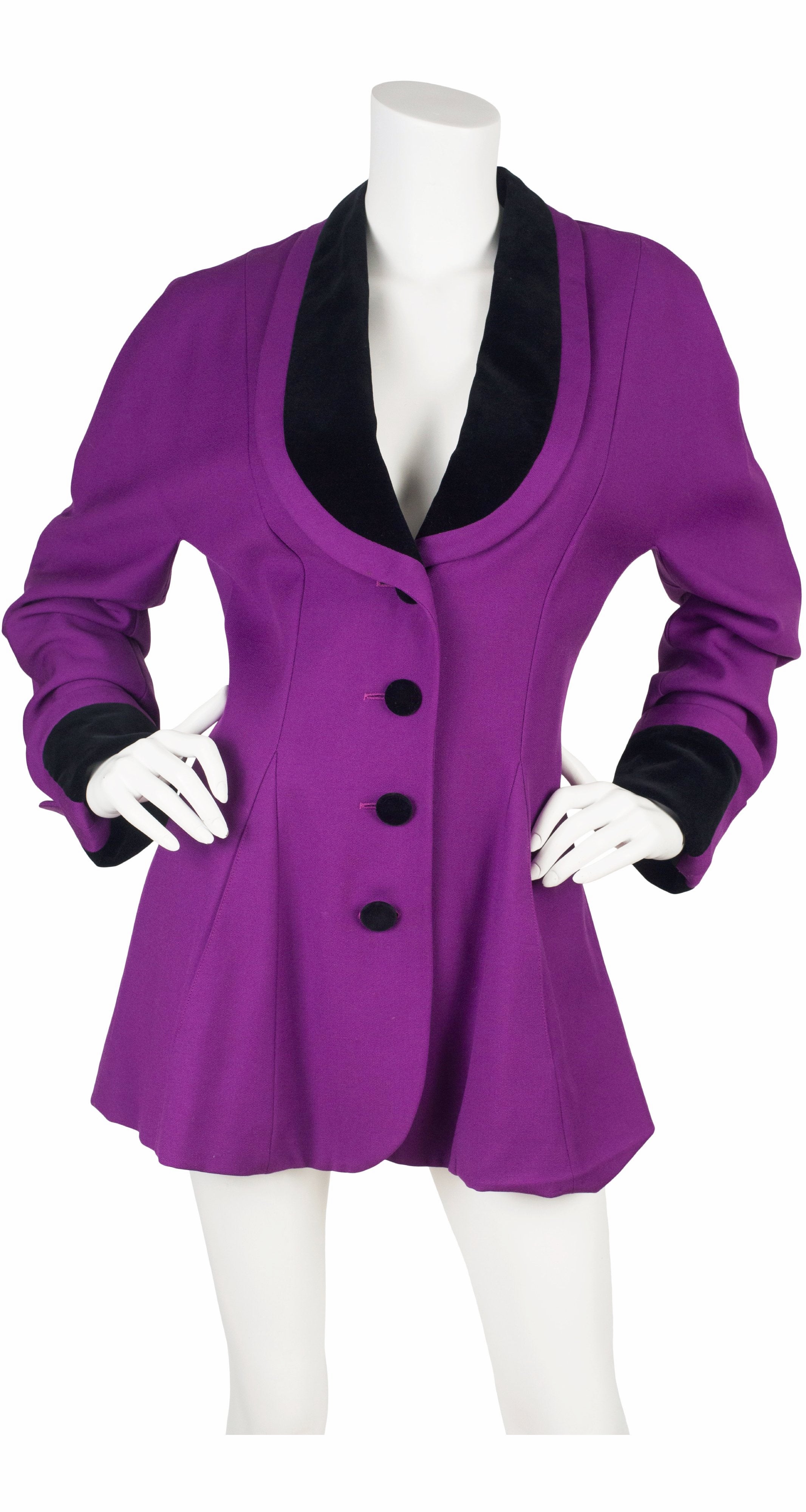 1989 Purple Wool & Black Velvet Blazer