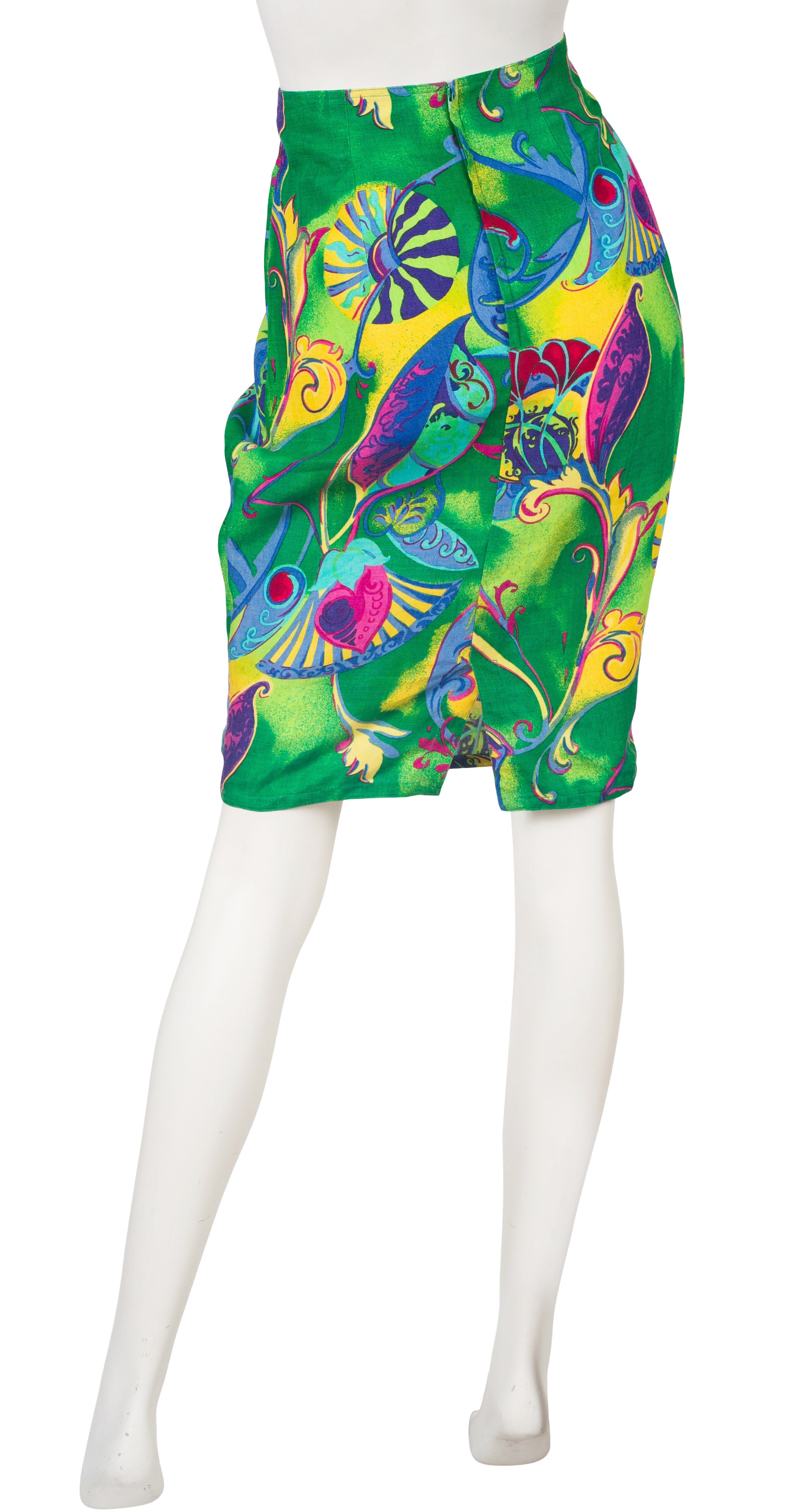 1990s Green Linen High-Waisted Pencil Skirt