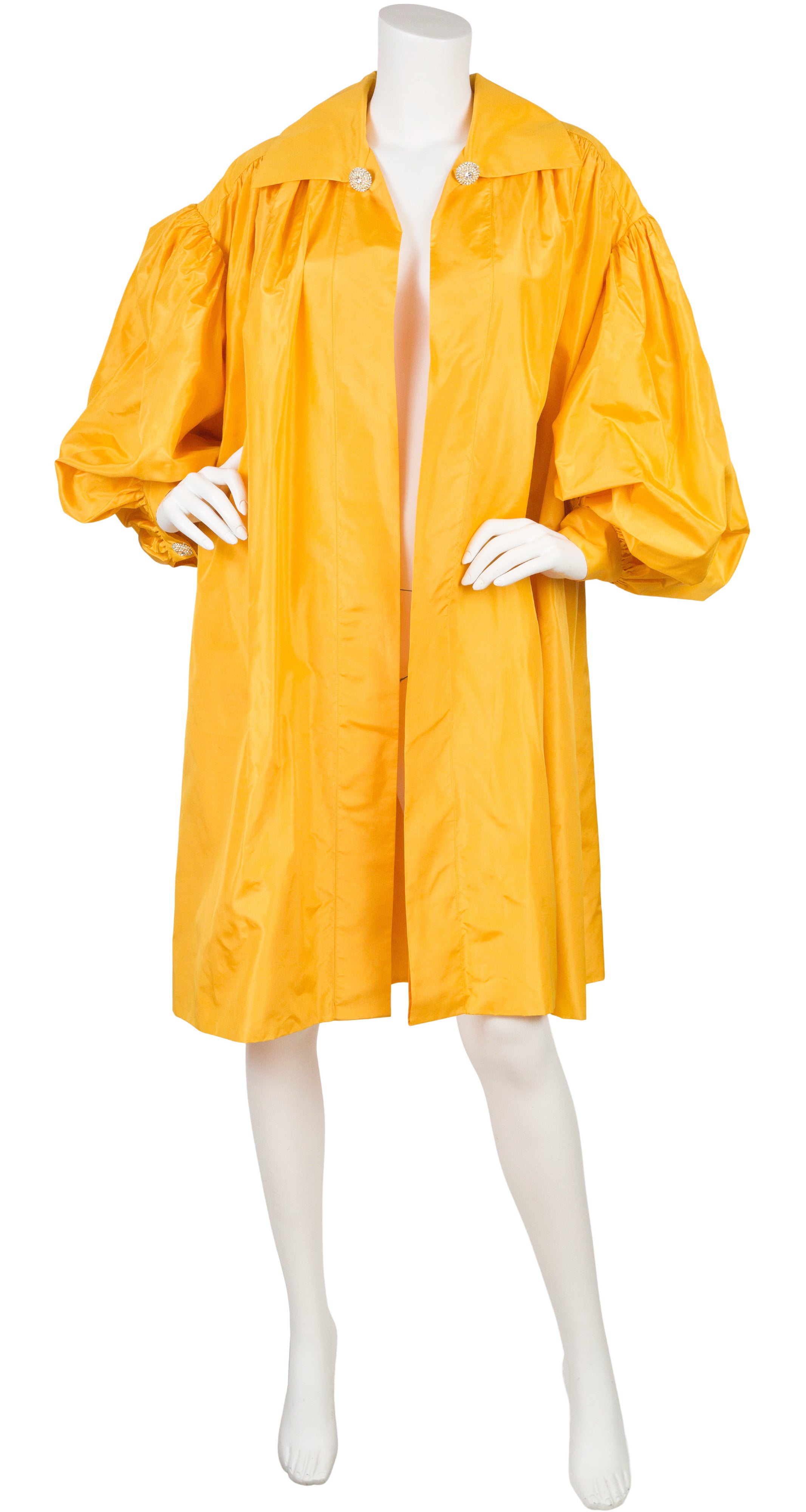 1980s Yellow Silk Taffeta Balloon Sleeve Opera Coat