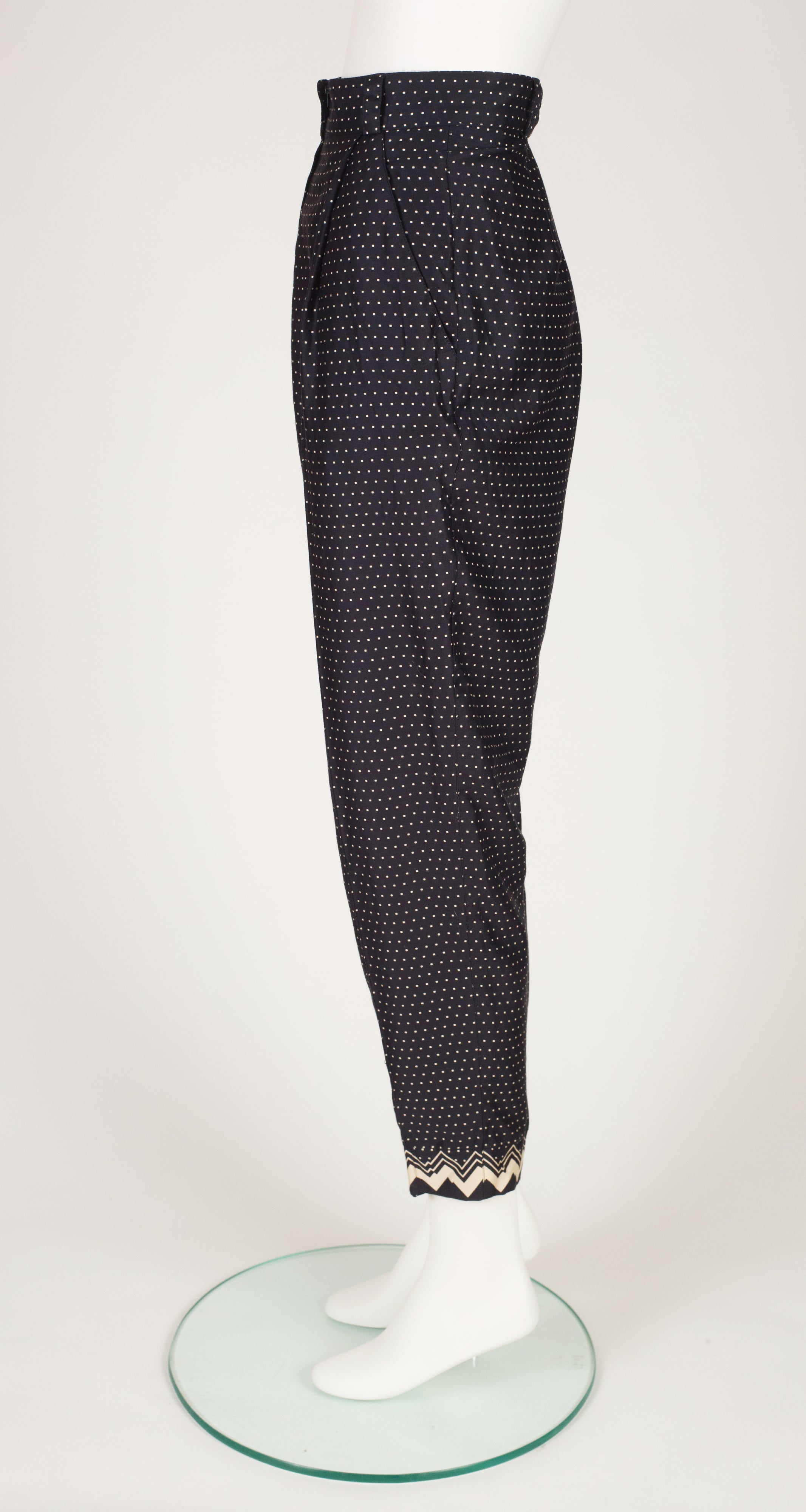 1988 S/S Geometric Print Black Cotton Tapered Pants