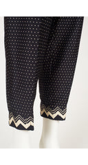 1980s Geometric Print Black Cotton Tapered Pants
