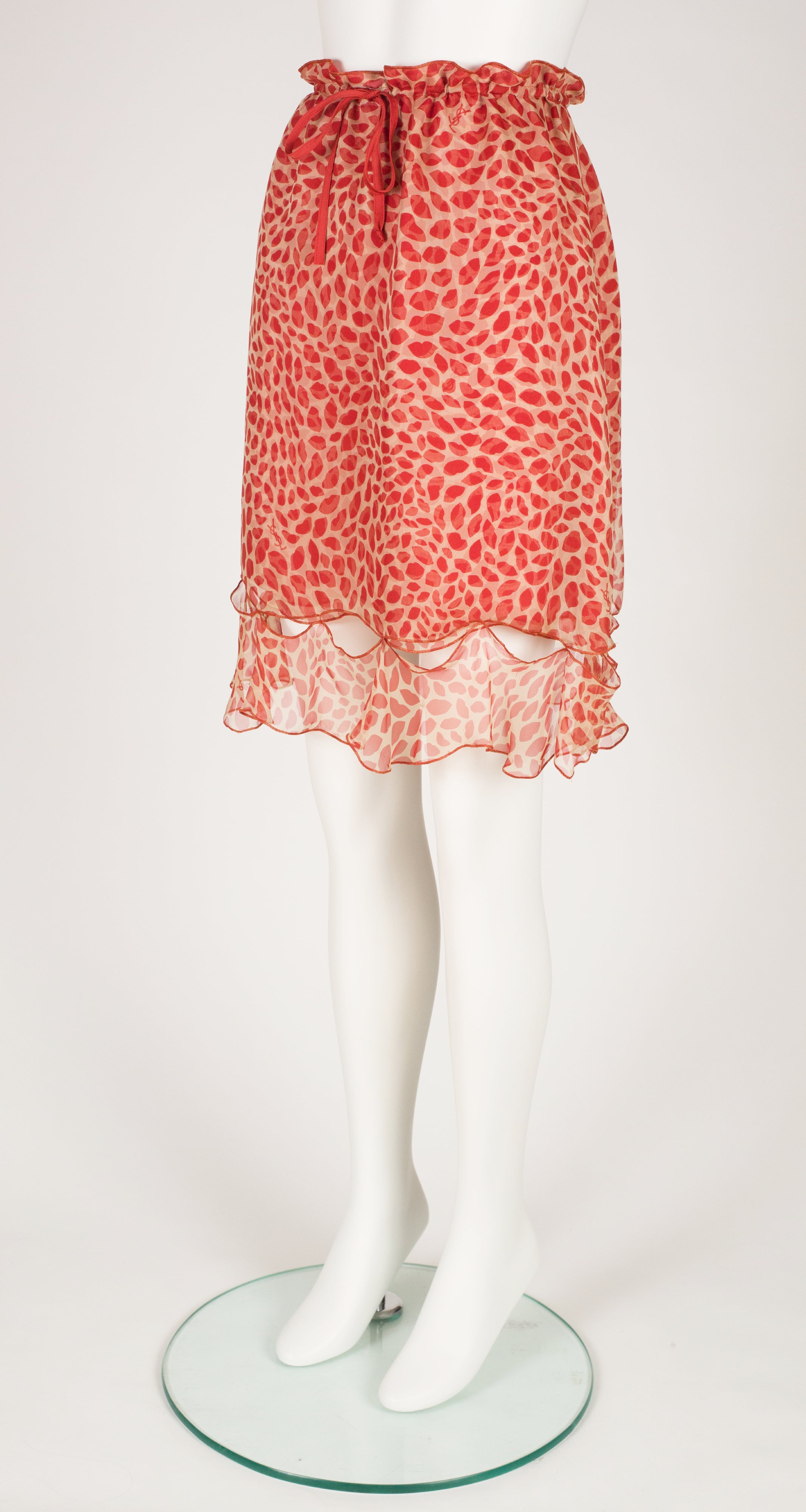 2004 Iconic Lips Novelty Print Silk Chiffon Skirt