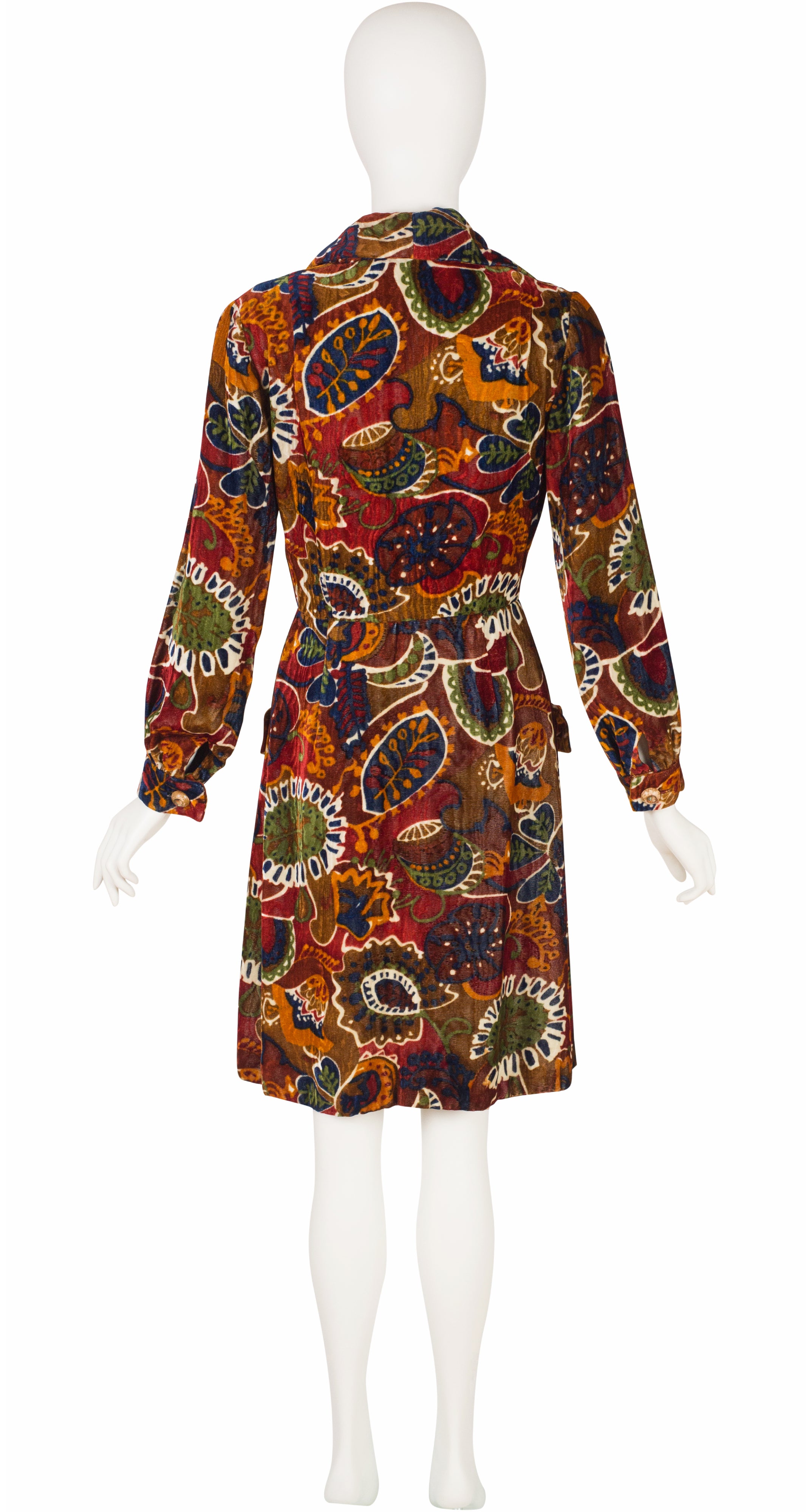 1960s Printed Velvet Pointed Collar Dress
