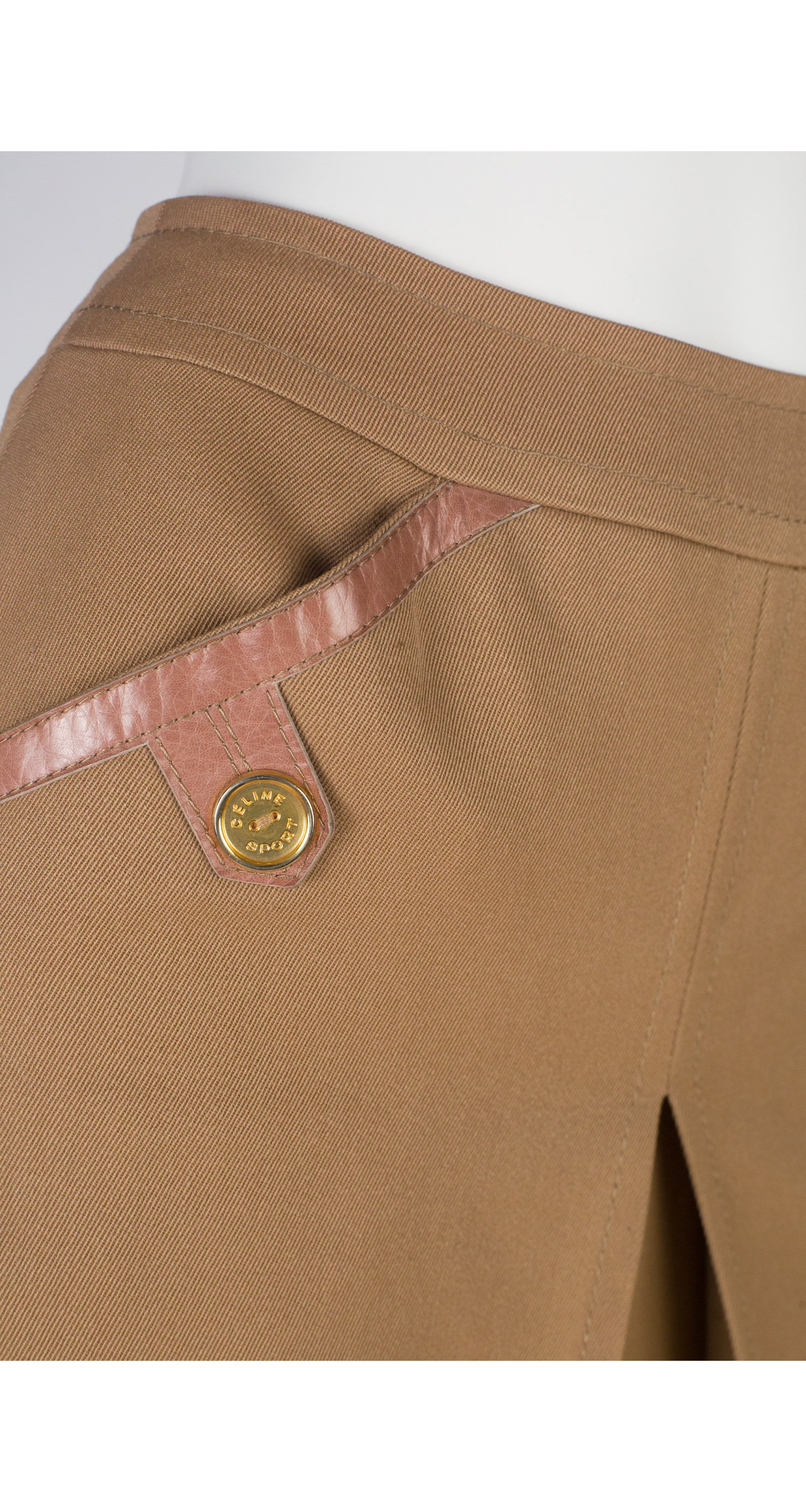 1970s Tan Wool Gabardine & Leather Culottes