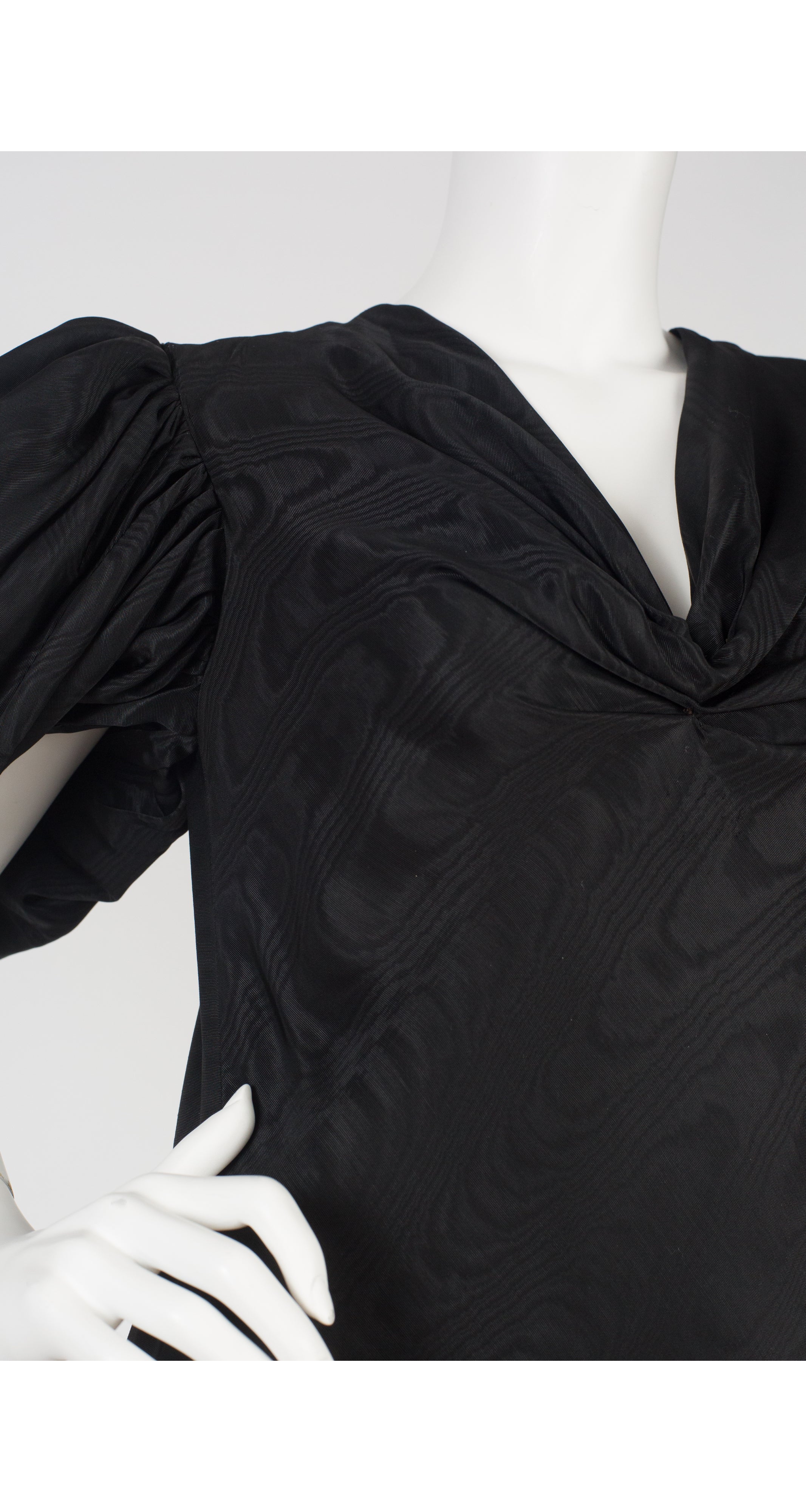 1980s Black Moire Taffeta Party Dress