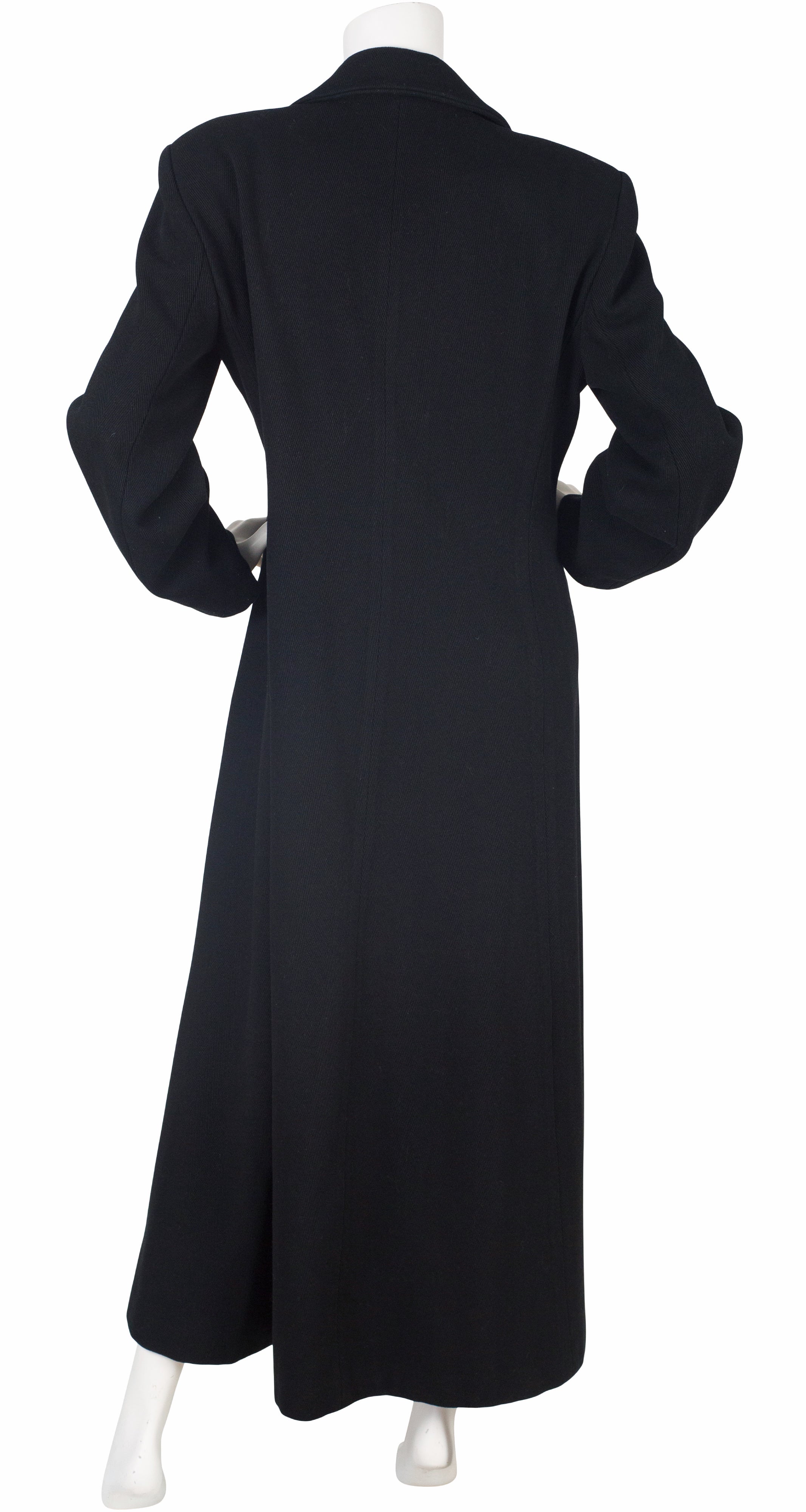 1990s Minimalist Black Wool Floor Length Coat
