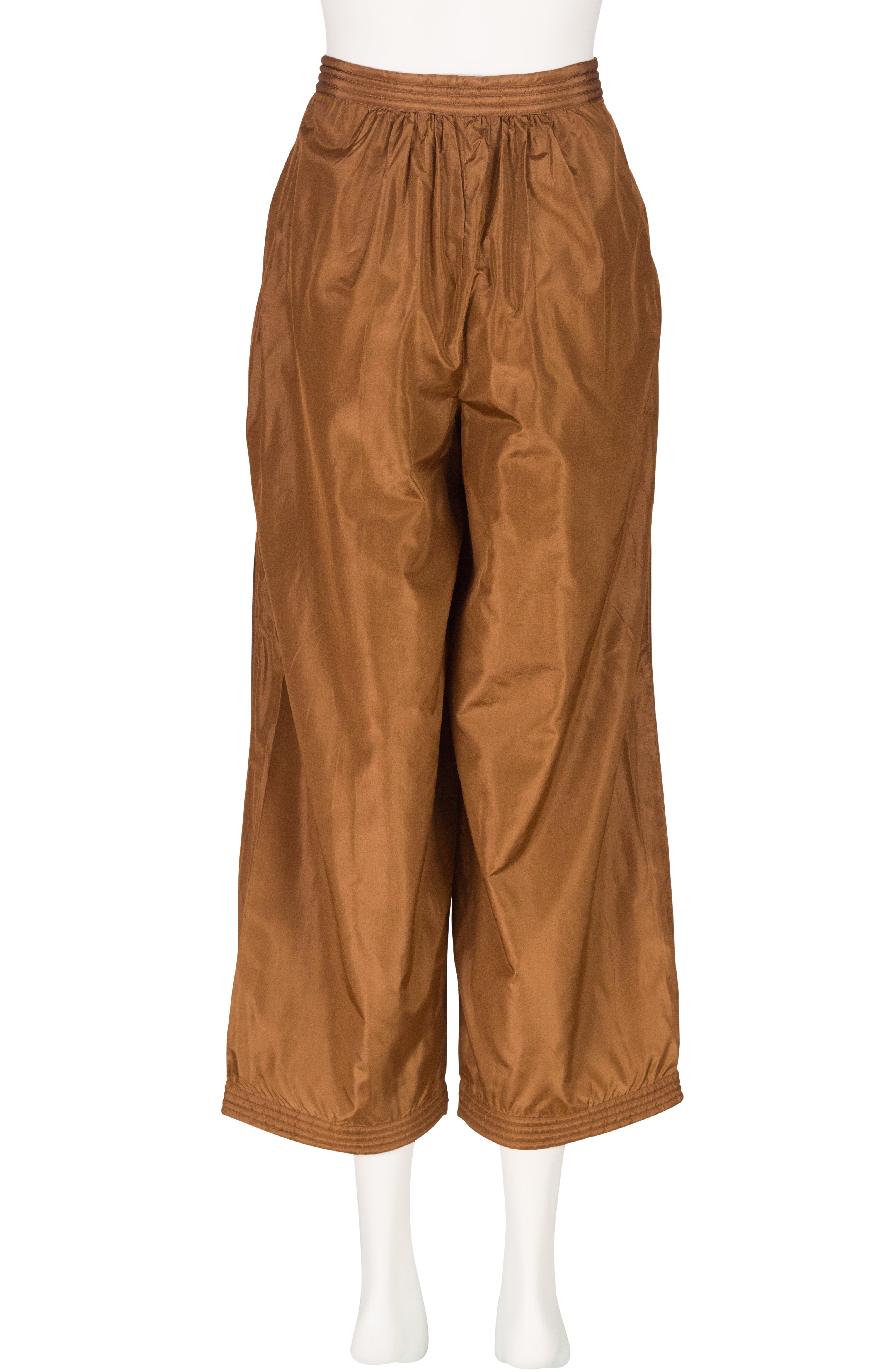 1981 S/S Brown Silk Taffeta Quilted Trim Capri Pants