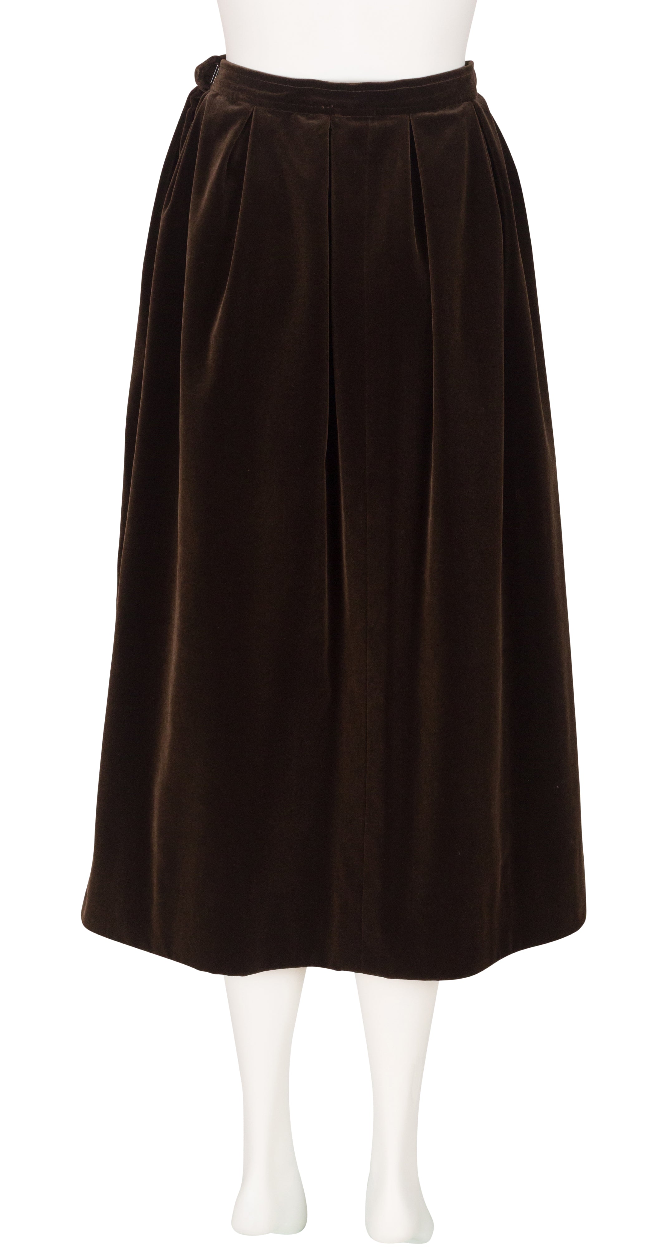 1970s Dark Brown Cotton Velvet Pleated Midi Skirt