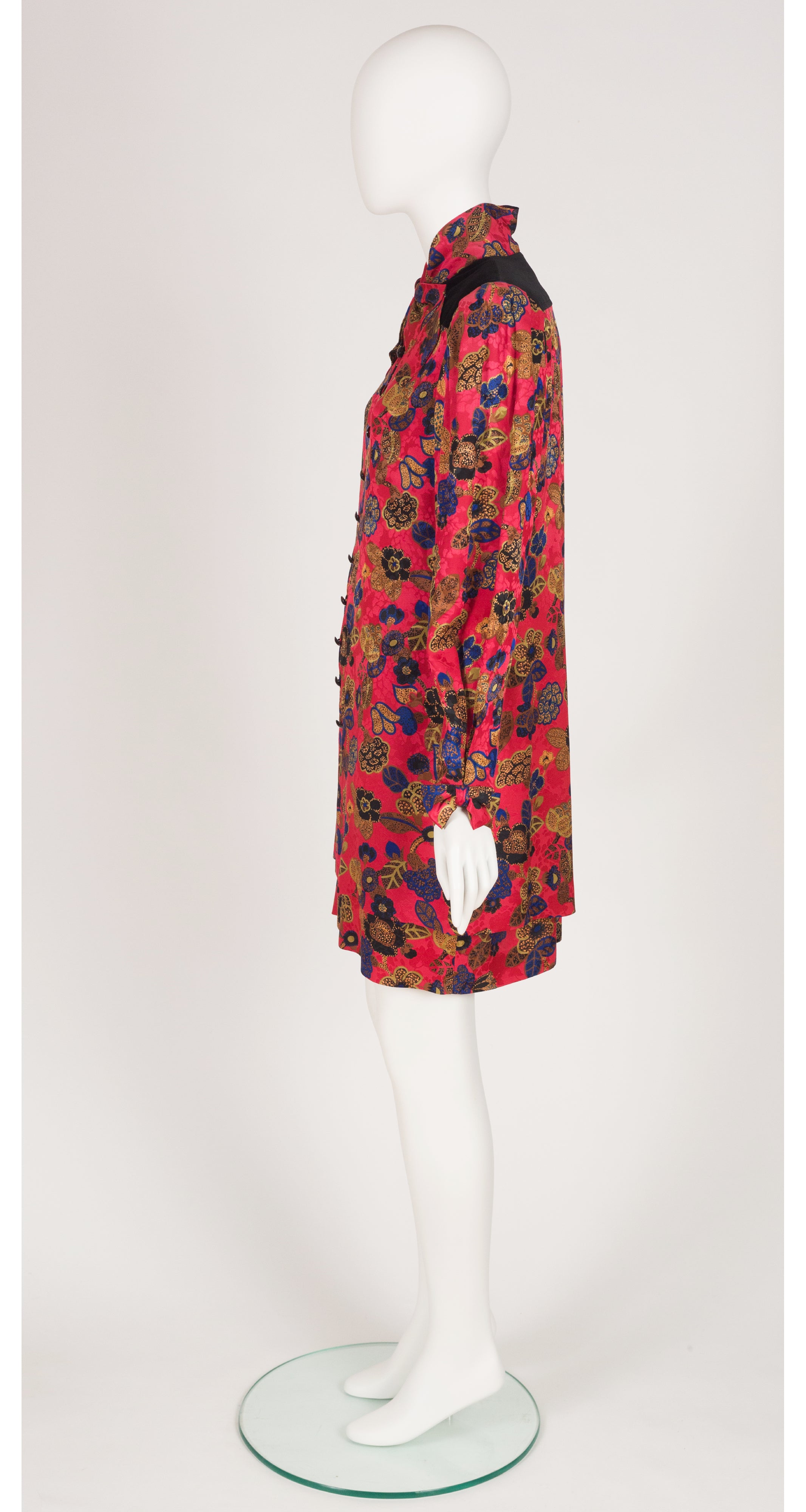 1980s Floral Silk Jacquard & Velvet Bow Dress