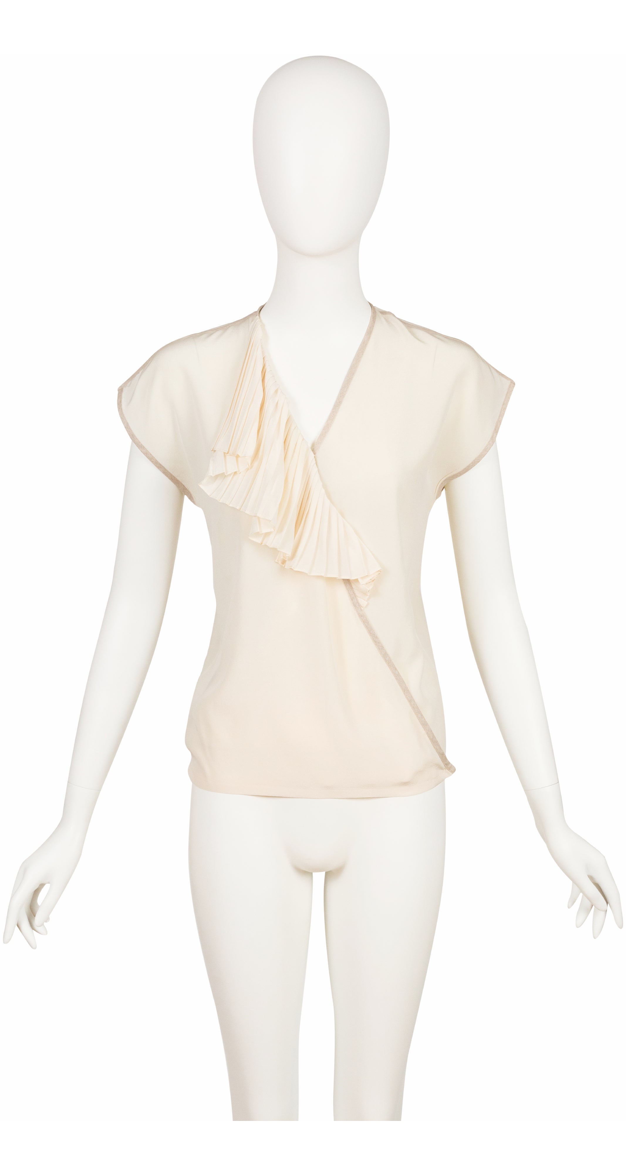 1983 S/S Ad Campaign Ruffle Neck Cream Silk Top