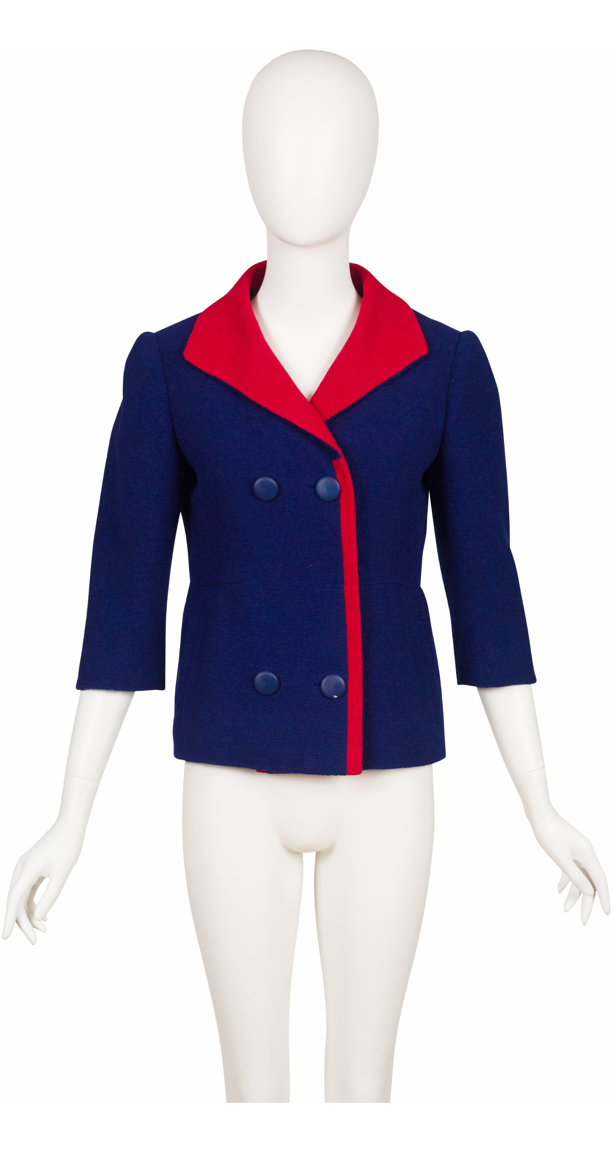 1960s Red & Navy Bouclé Wool Double-Breasted Jacket